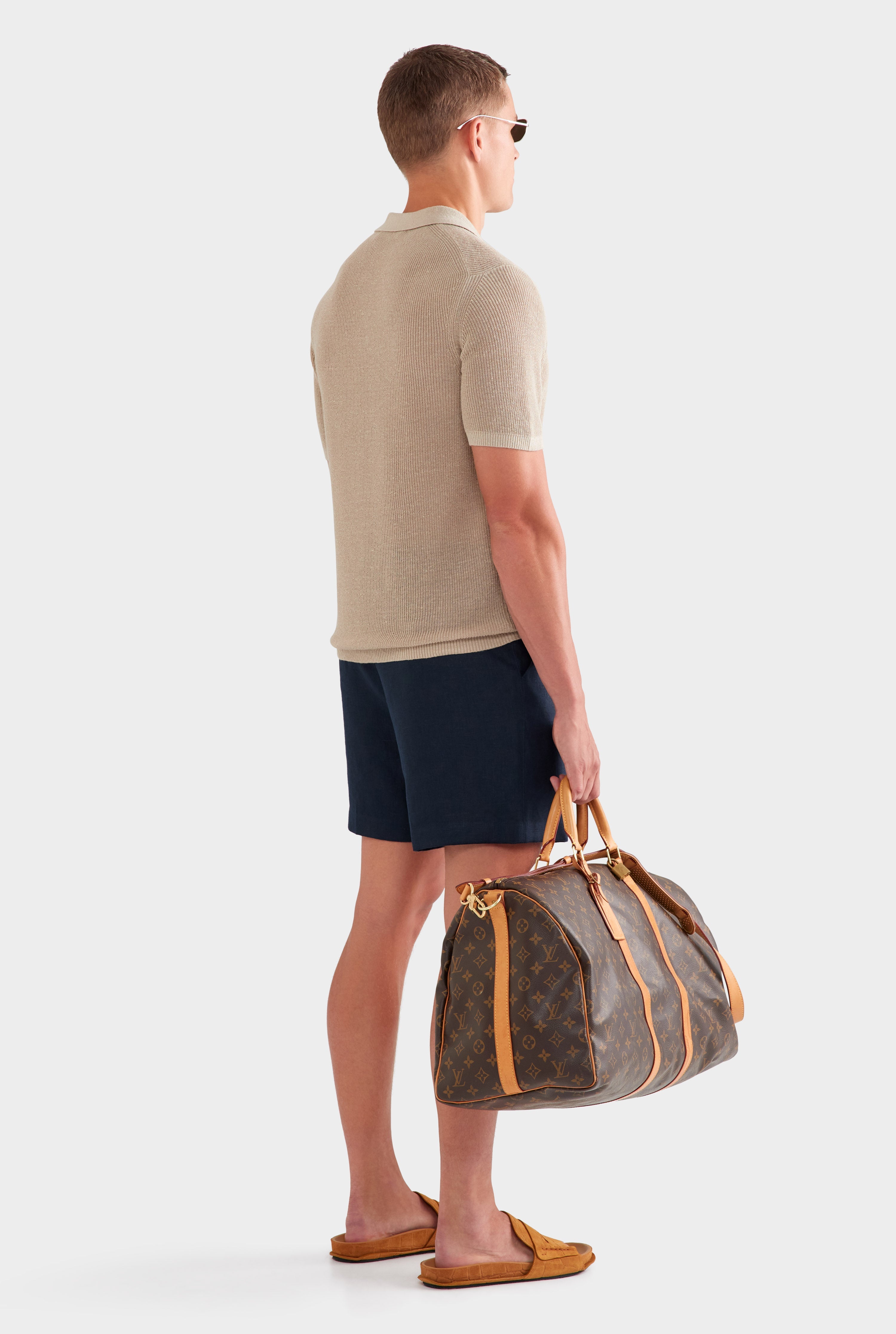 Rib Knit Open Neck Polo - Taupe