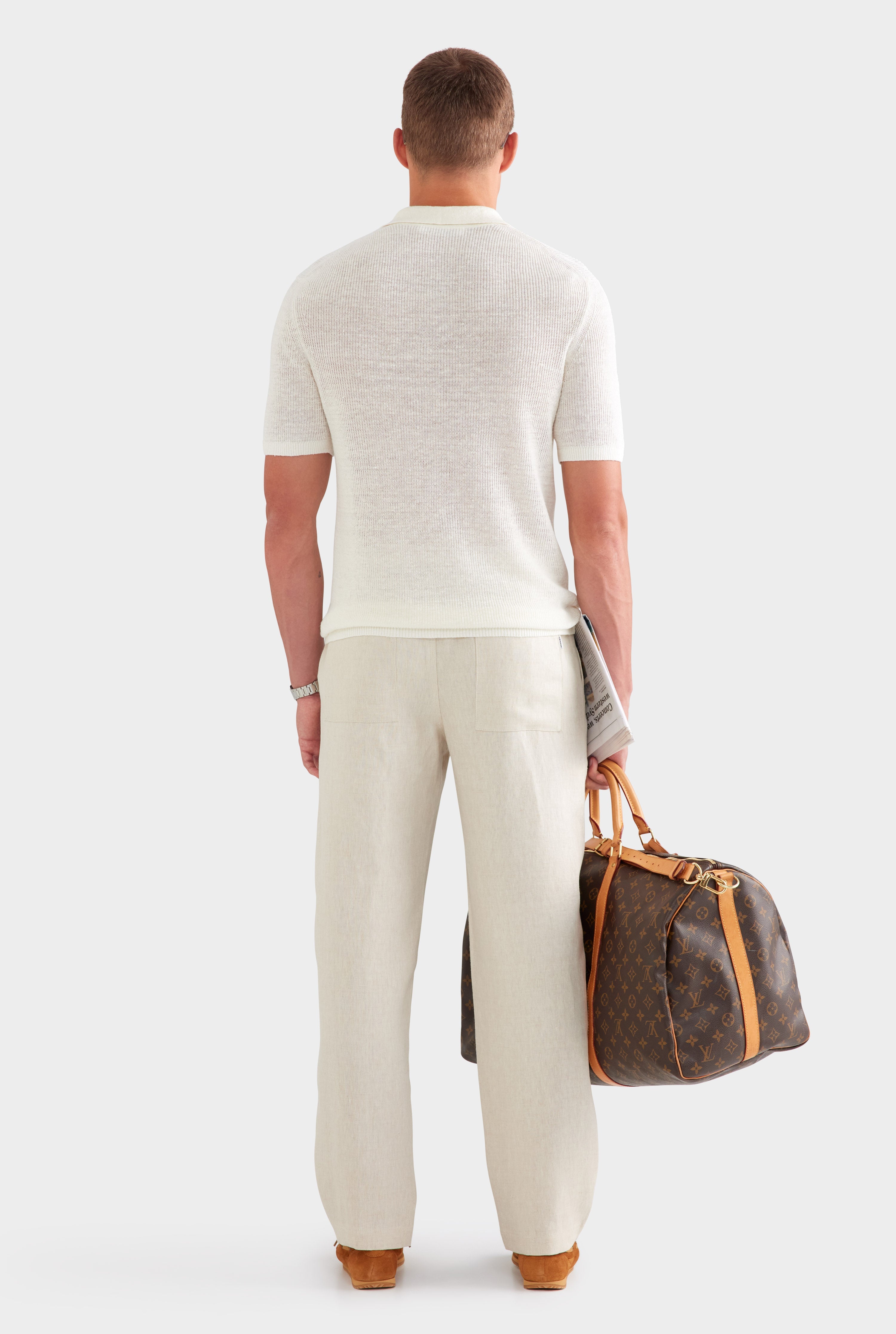 Rib Knit Open Neck Polo - White