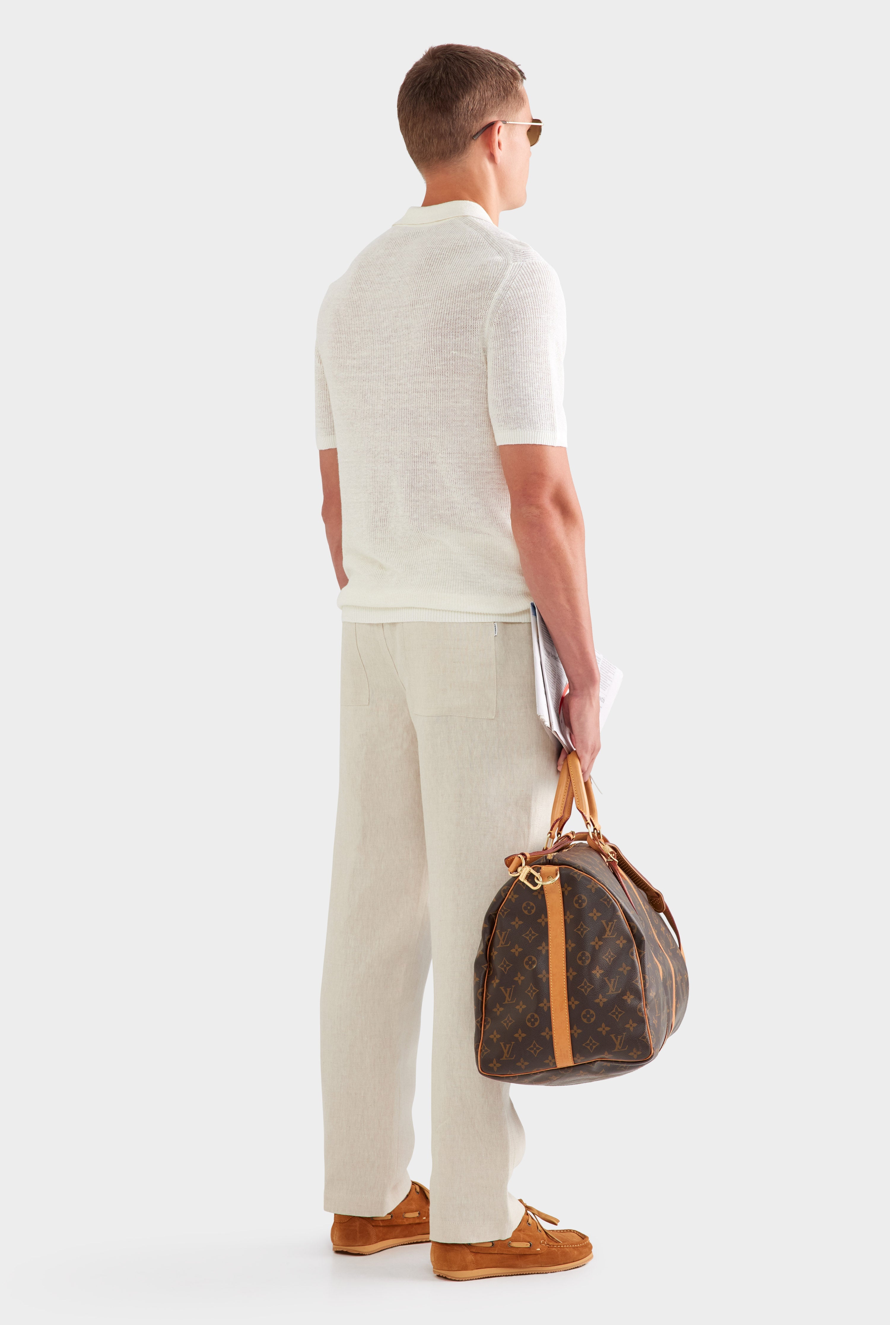 Rib Knit Open Neck Polo - White