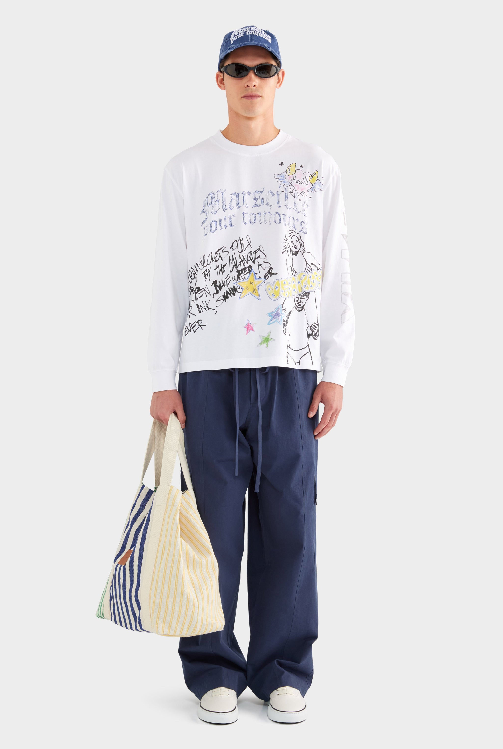 Stripe Canvas Tote - Navy/Yellow/Green Stripe