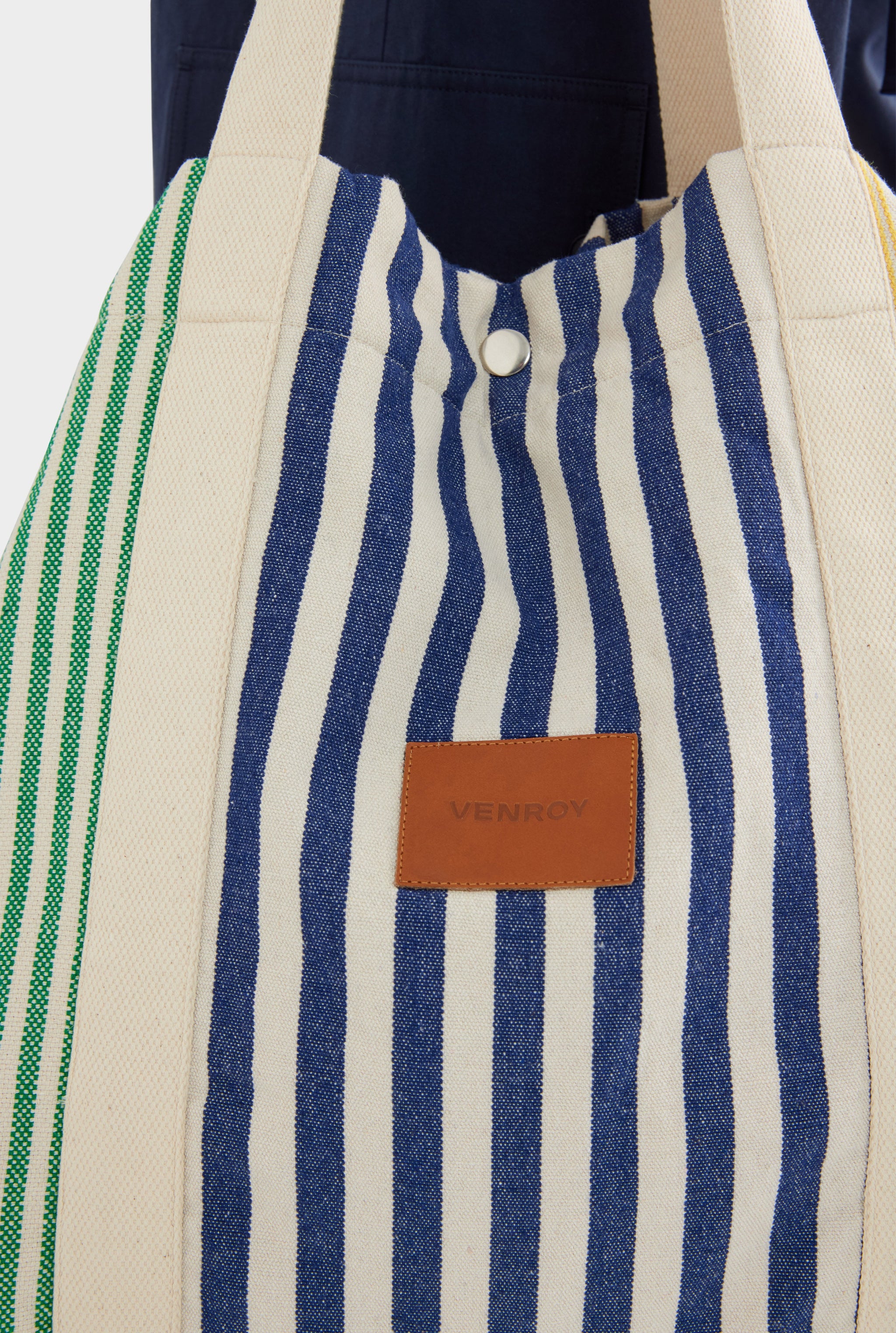 Stripe Canvas Tote - Navy/Yellow/Green Stripe