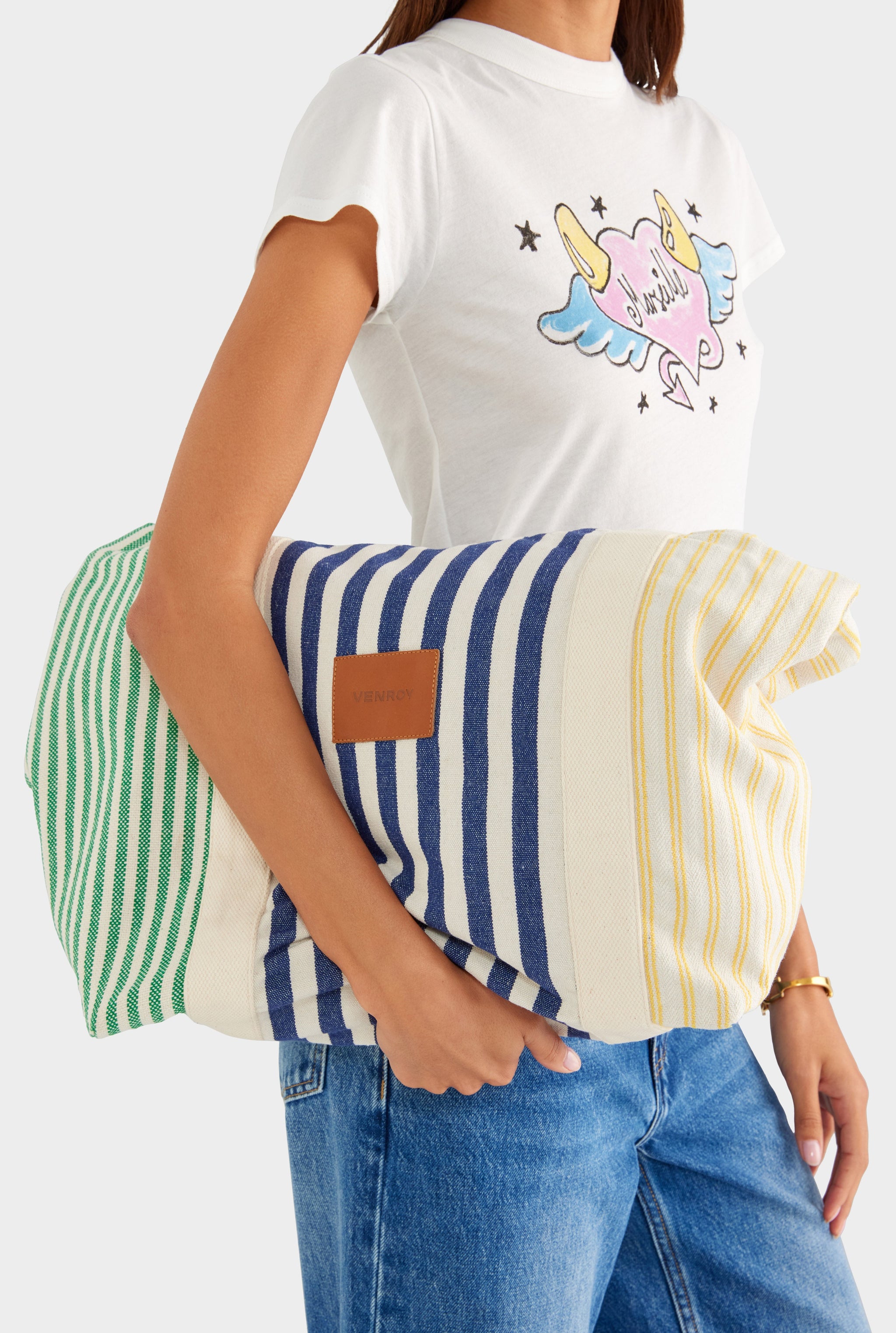 Stripe Canvas Tote - Navy/Yellow/Green Stripe