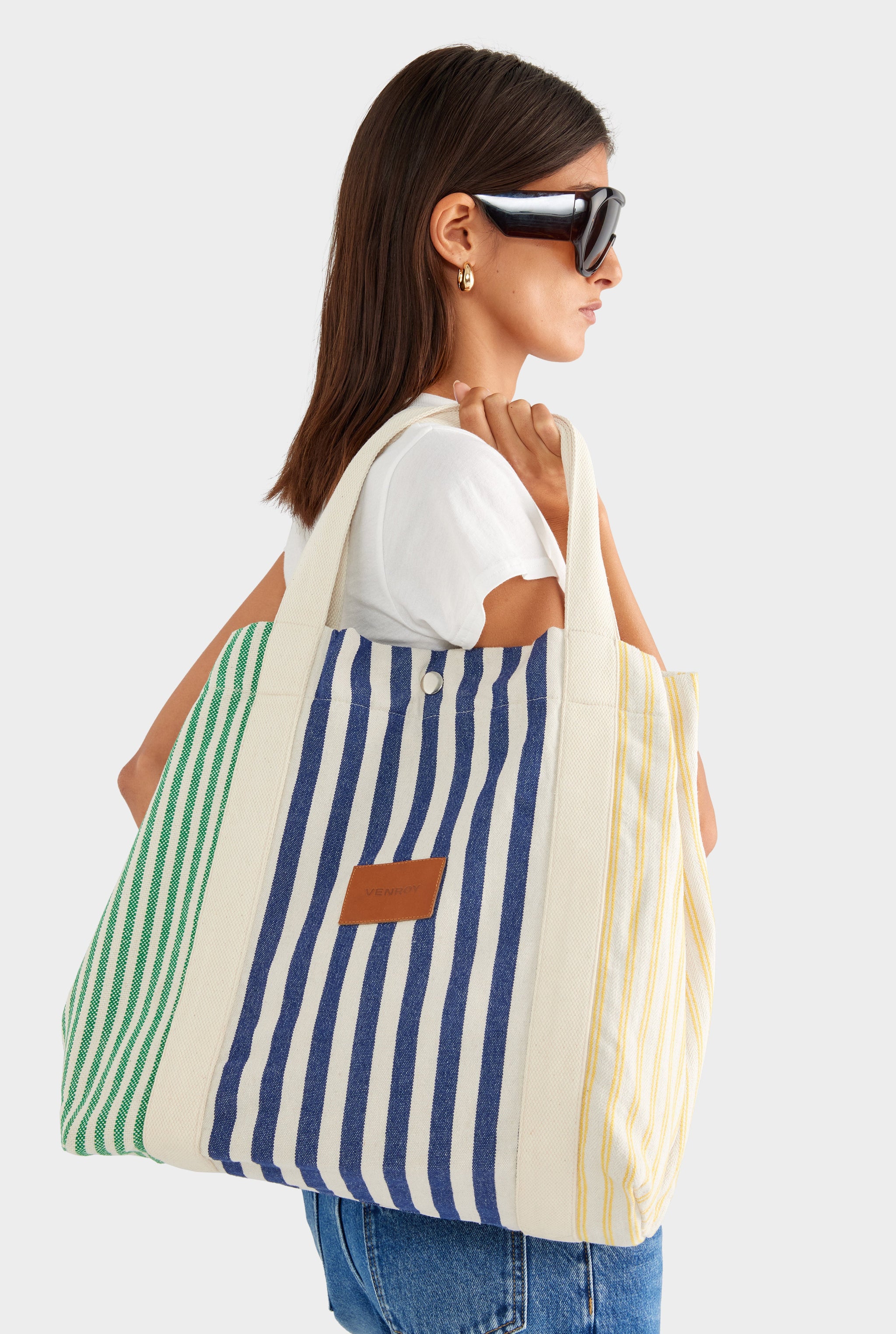 Stripe Canvas Tote - Navy/Yellow/Green Stripe