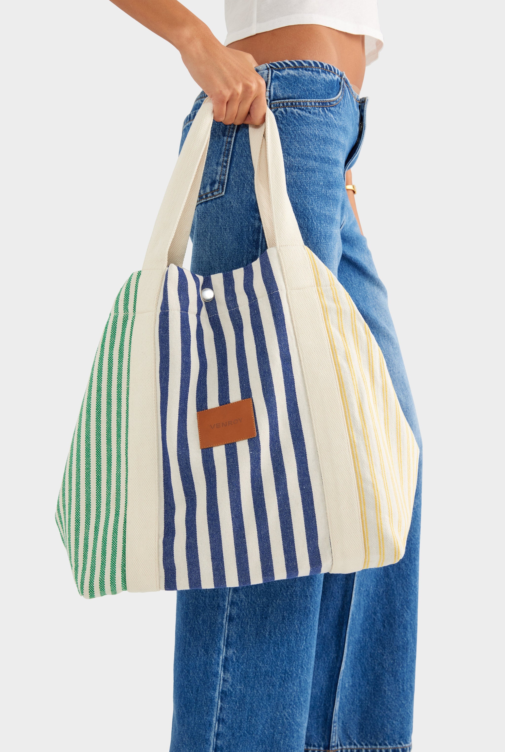 Stripe Canvas Tote - Navy/Yellow/Green Stripe