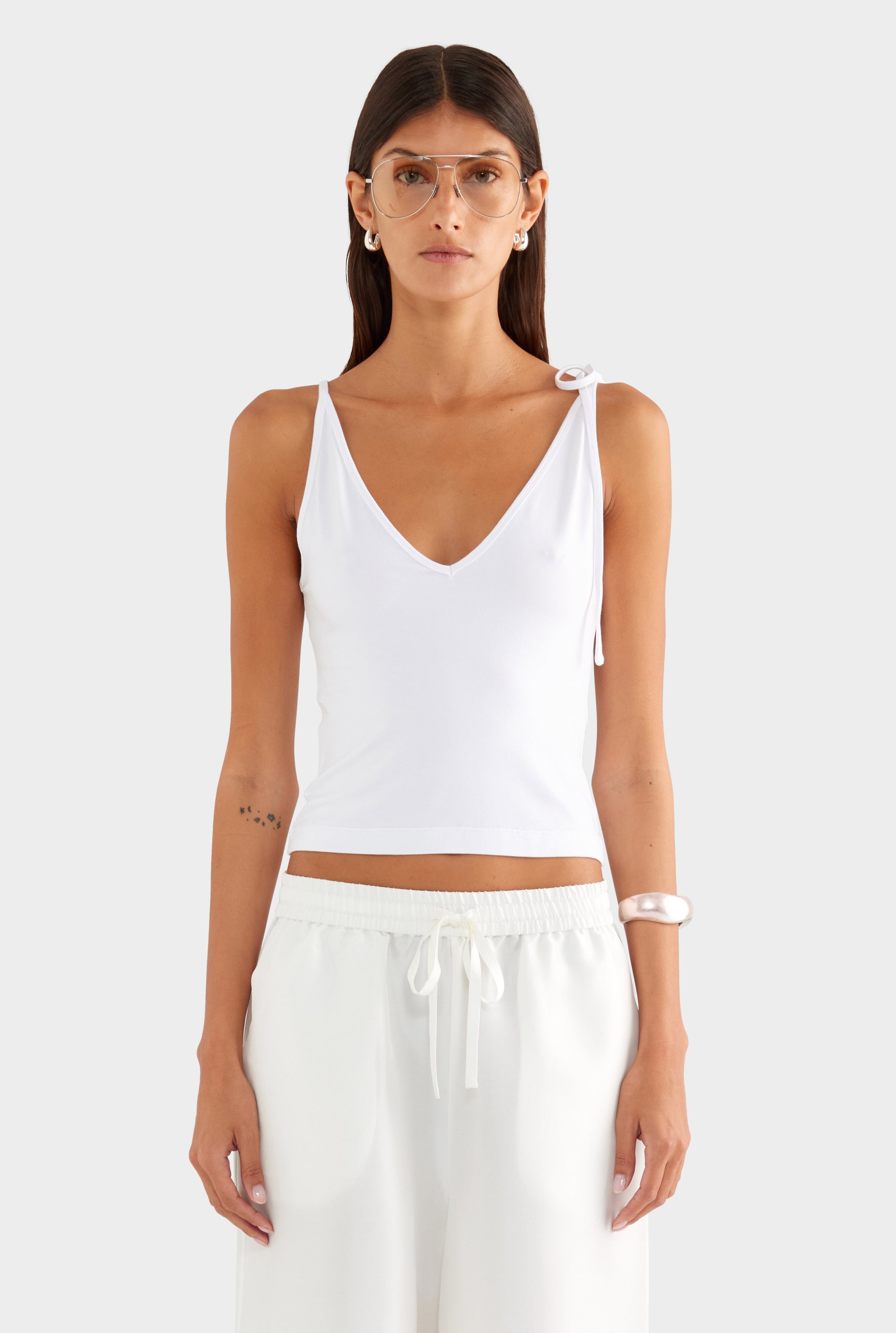 Reversible Boat V Neck Cami - White