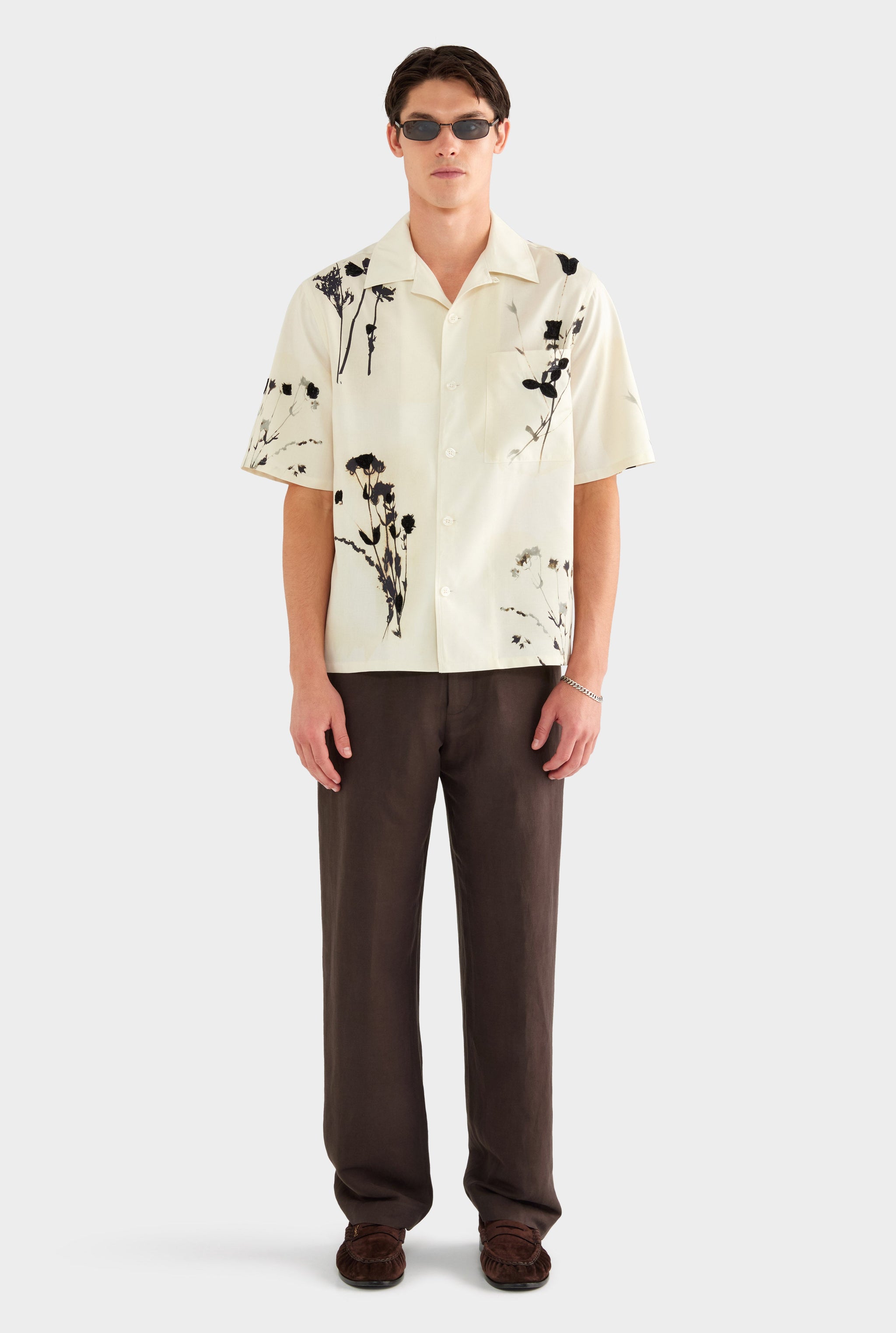Embroidered Fuji Silk Camp Collar Shirt - Marseille Dried Floral