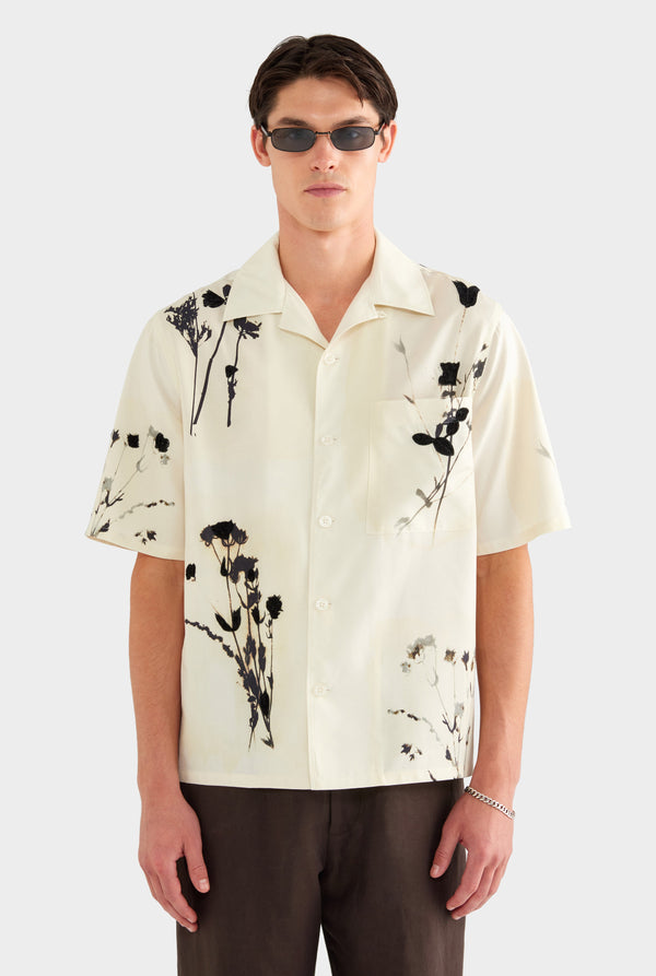 Embroidered Fuji Silk Camp Collar Shirt - Marseille Dried Floral