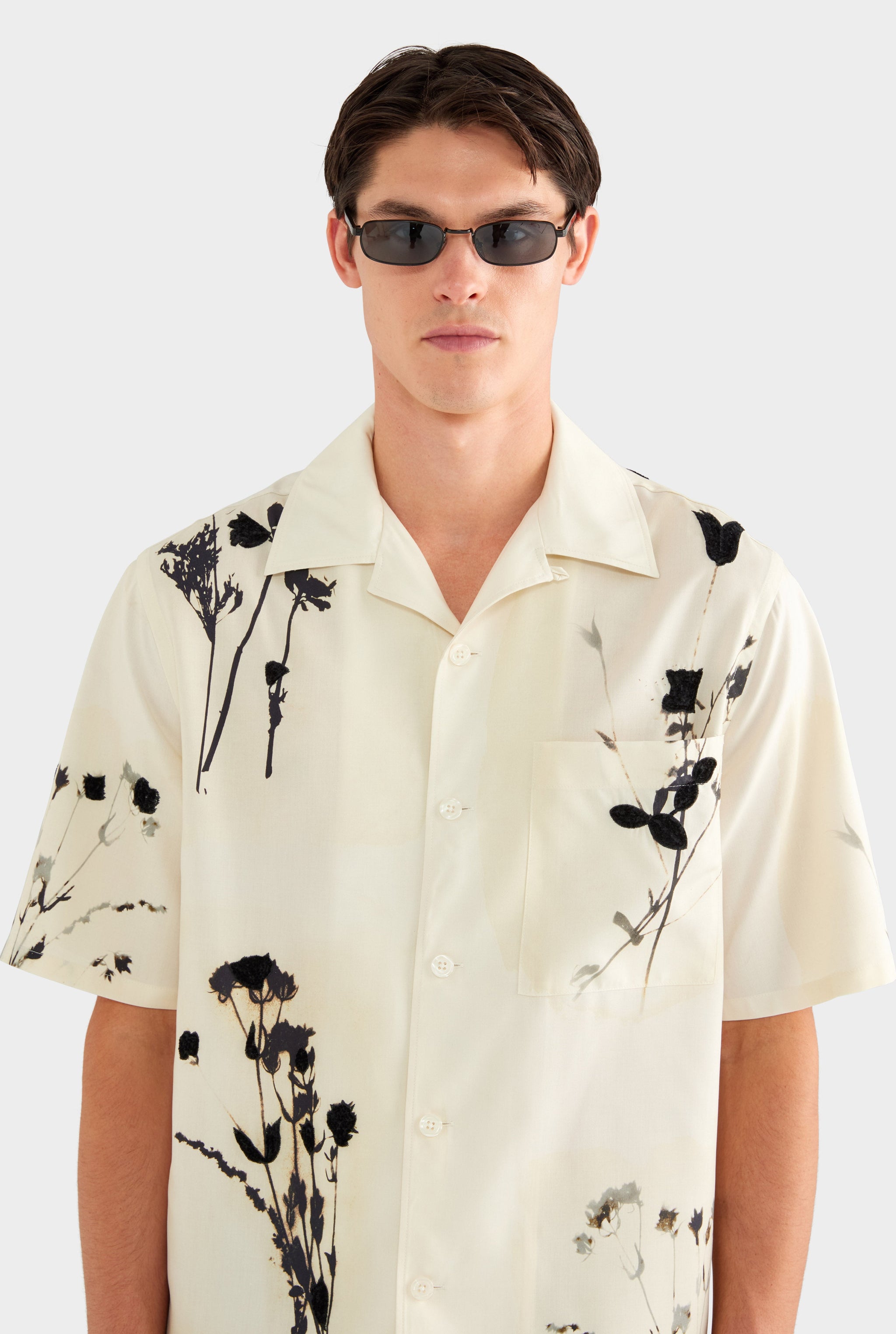 Embroidered Fuji Silk Camp Collar Shirt - Marseille Dried Floral
