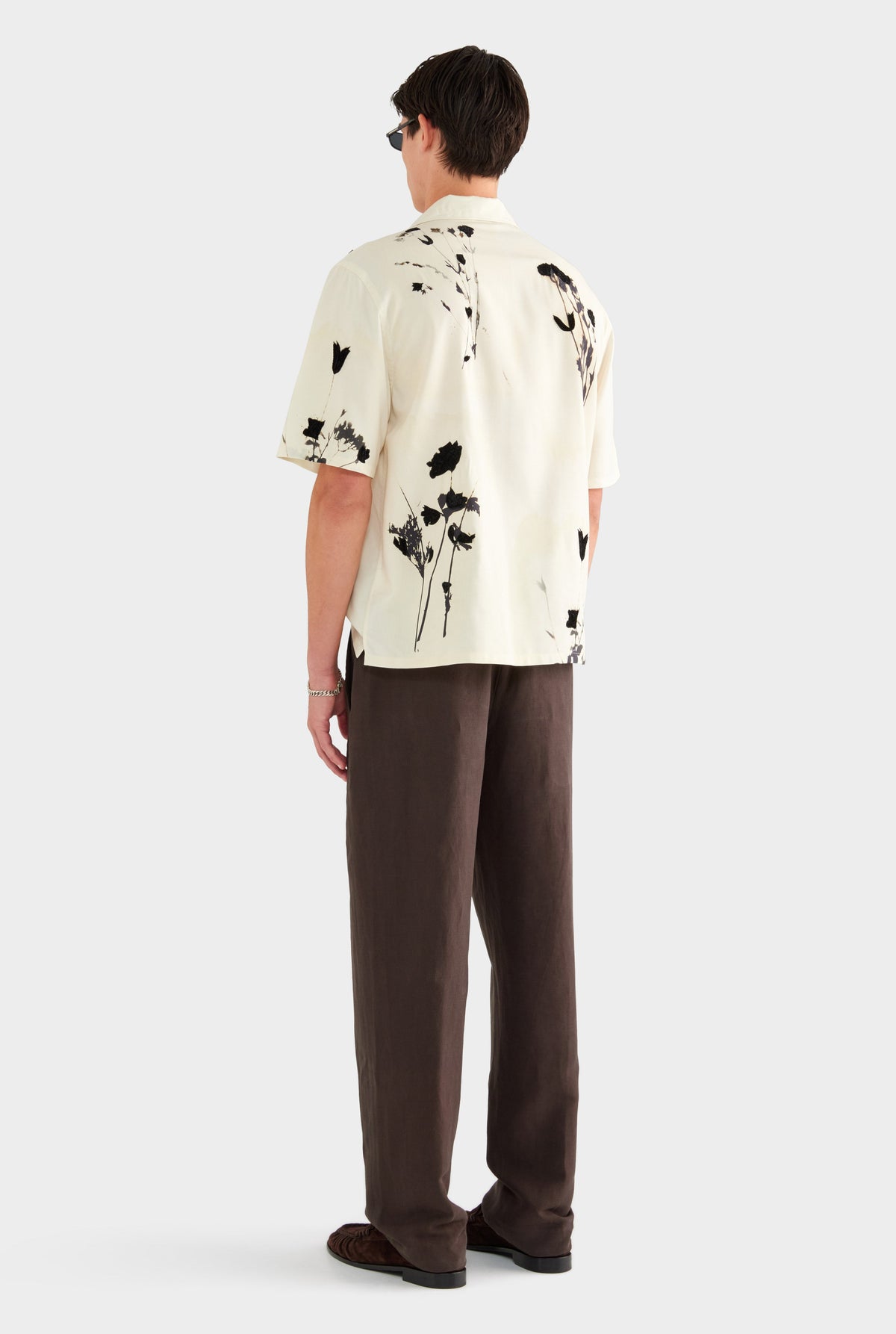 Silk Linen Side Tab Trouser - Dark Chocolate