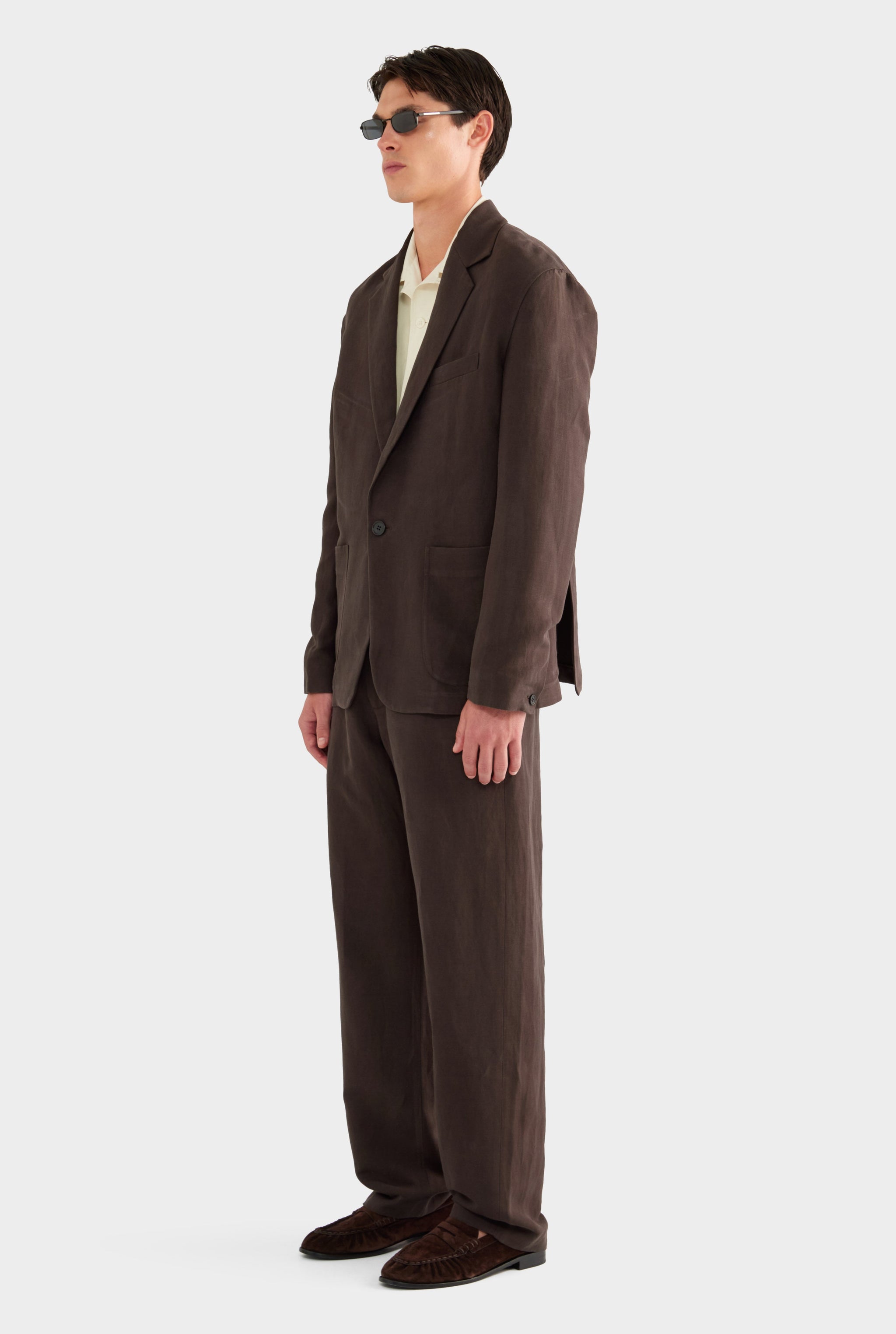 Unstructured Silk Linen Blazer - Dark Chocolate