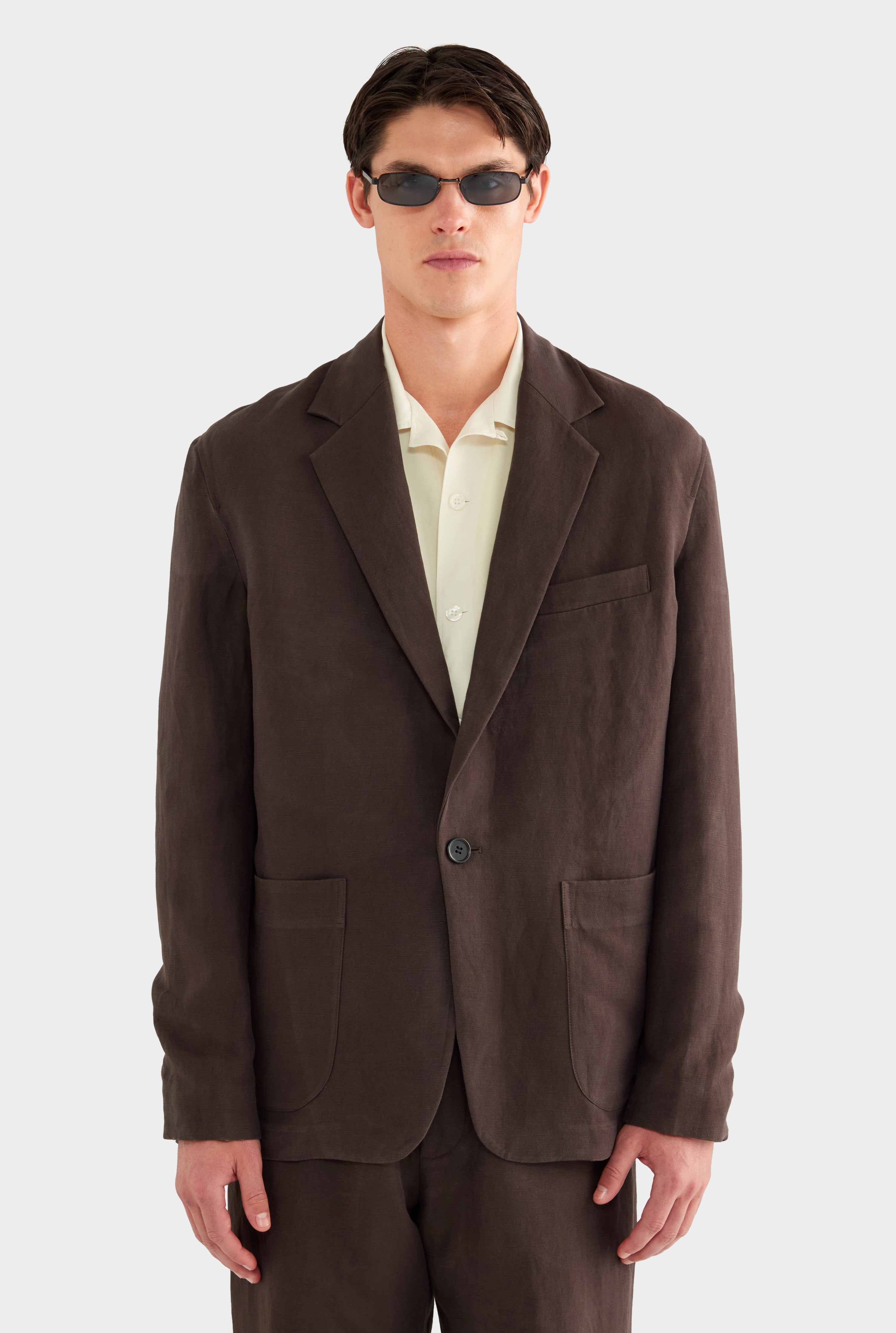Unstructured Silk Linen Blazer - Dark Chocolate