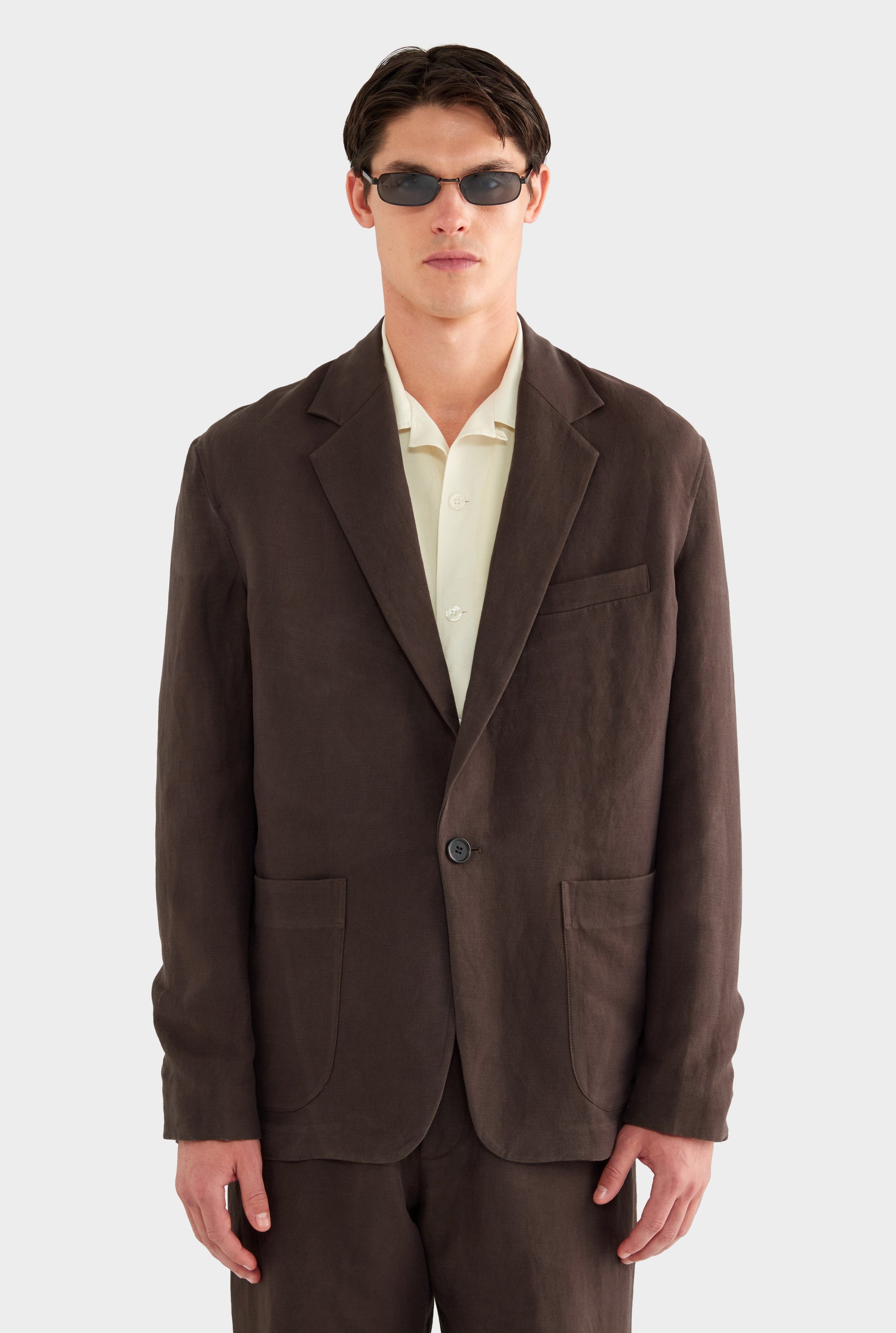 Unstructured Silk Linen Blazer - Dark Chocolate