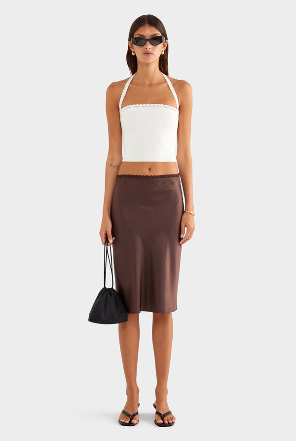 Crochet Trim Slip Skirt - Dark Chocolate