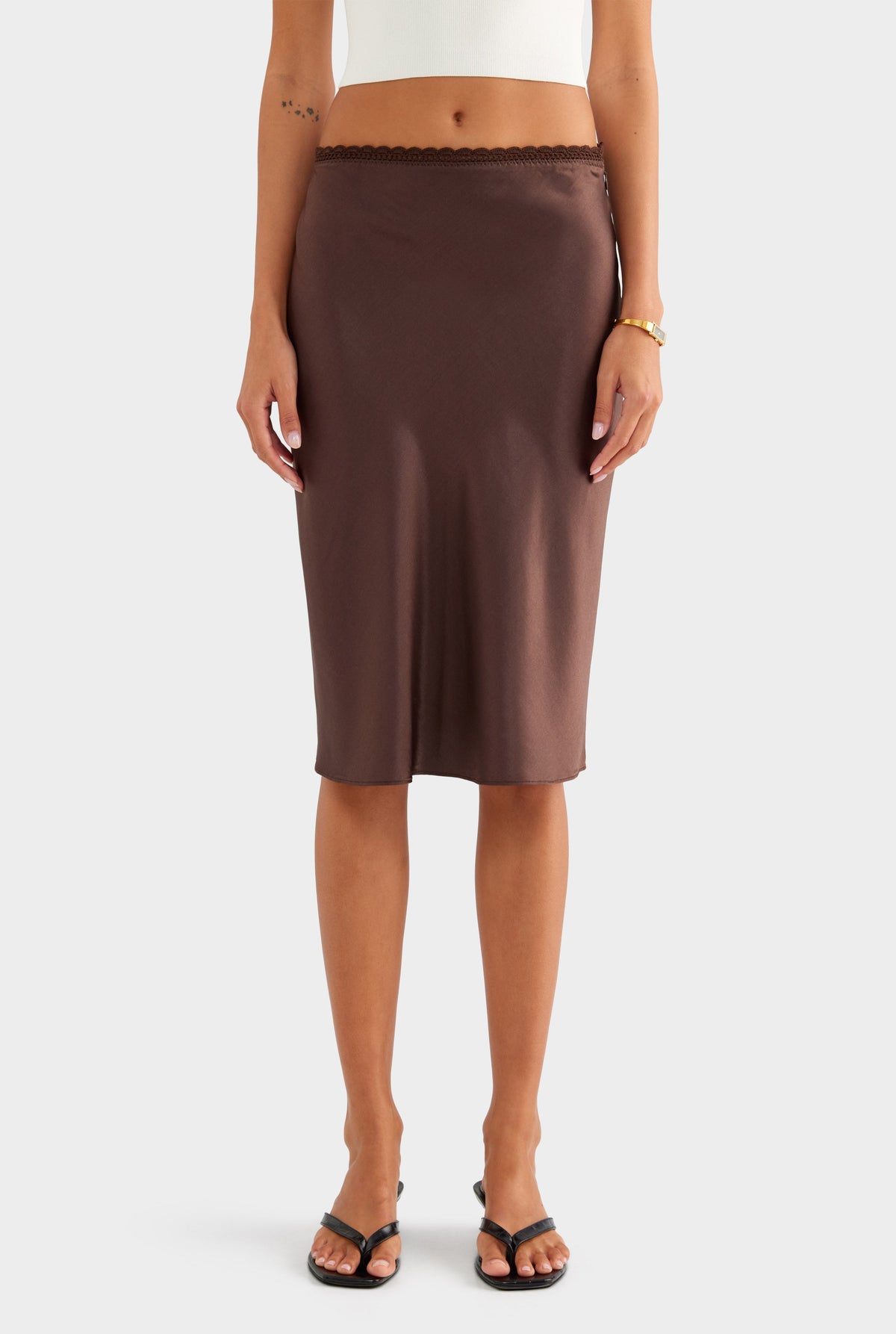 Crochet Trim Slip Skirt - Dark Chocolate