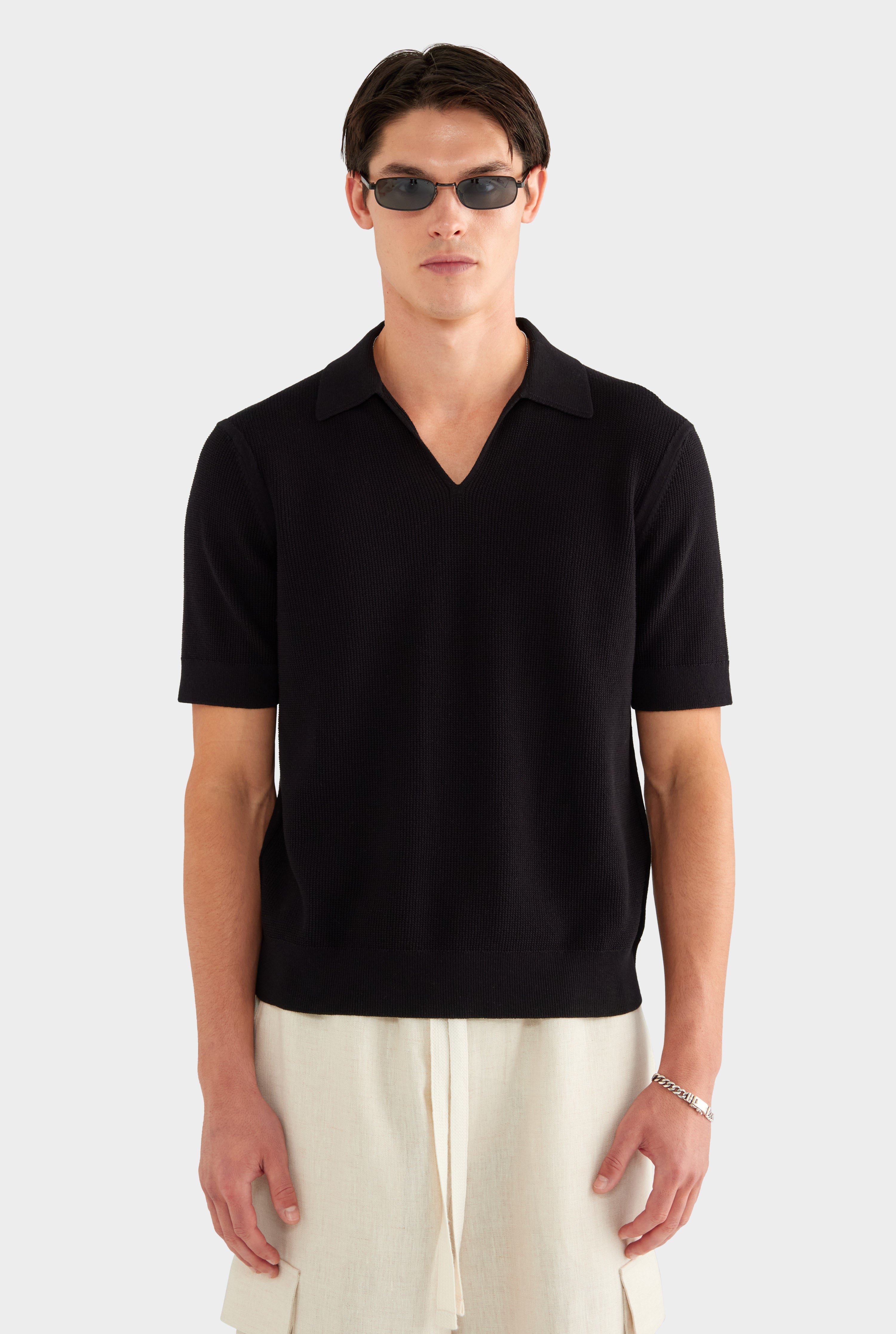 Lightweight Knit Polo - Black