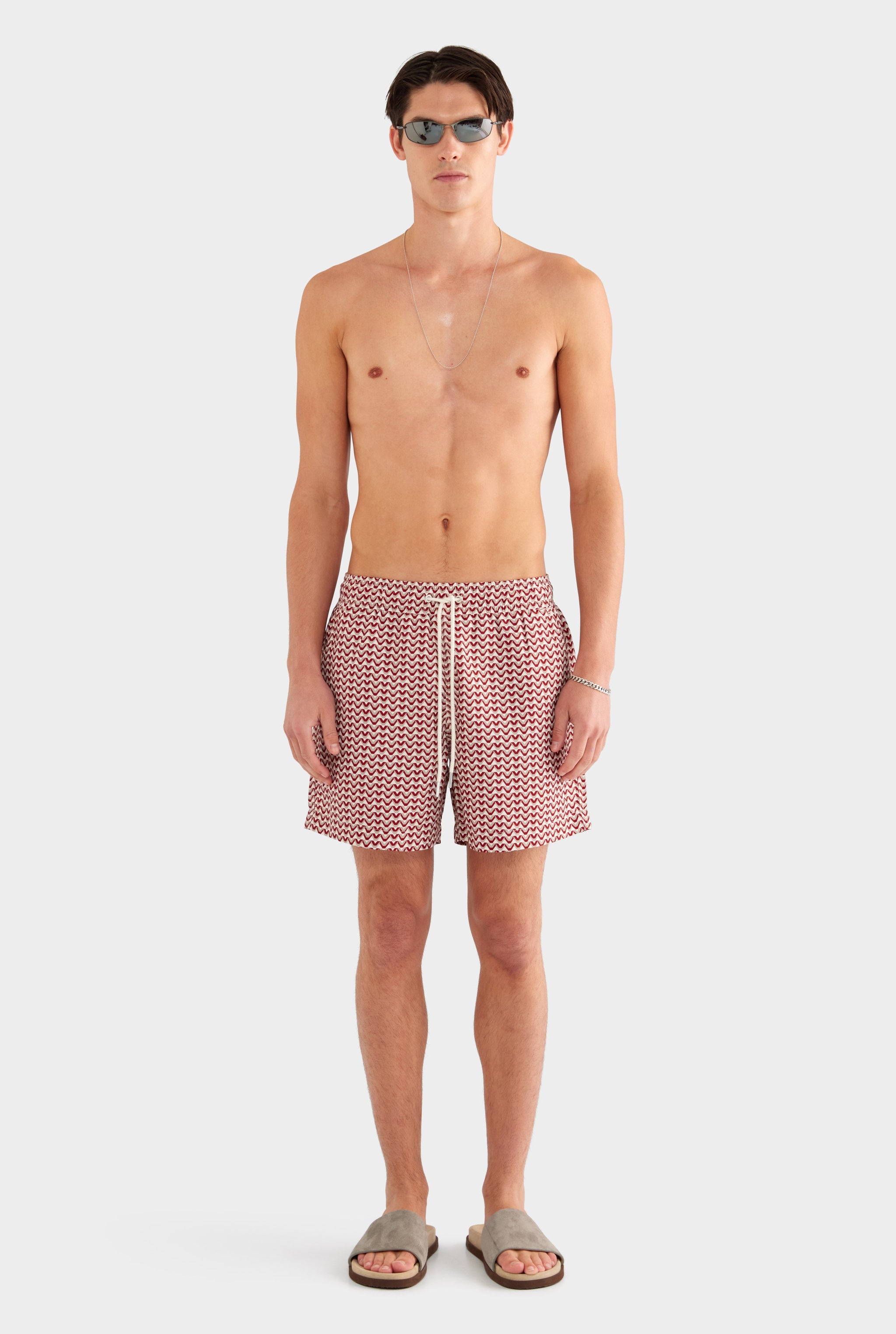 Printed Swim Short - Burnt Red/Soft Gray/Off White V Monogram