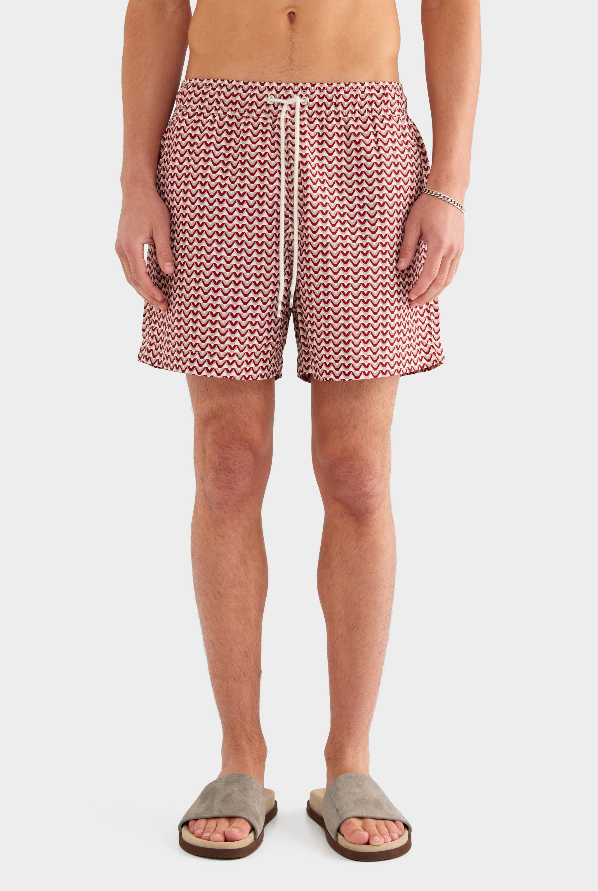 Printed Swim Short - Burnt Red/Soft Gray/Off White V Monogram