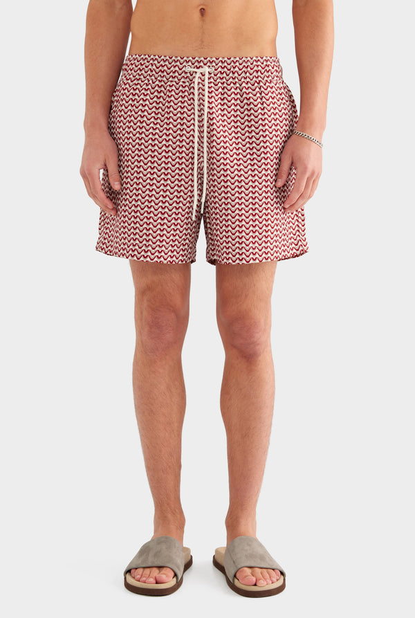 Printed Swim Short - Burnt Red/Soft Gray/Off White V Monogram