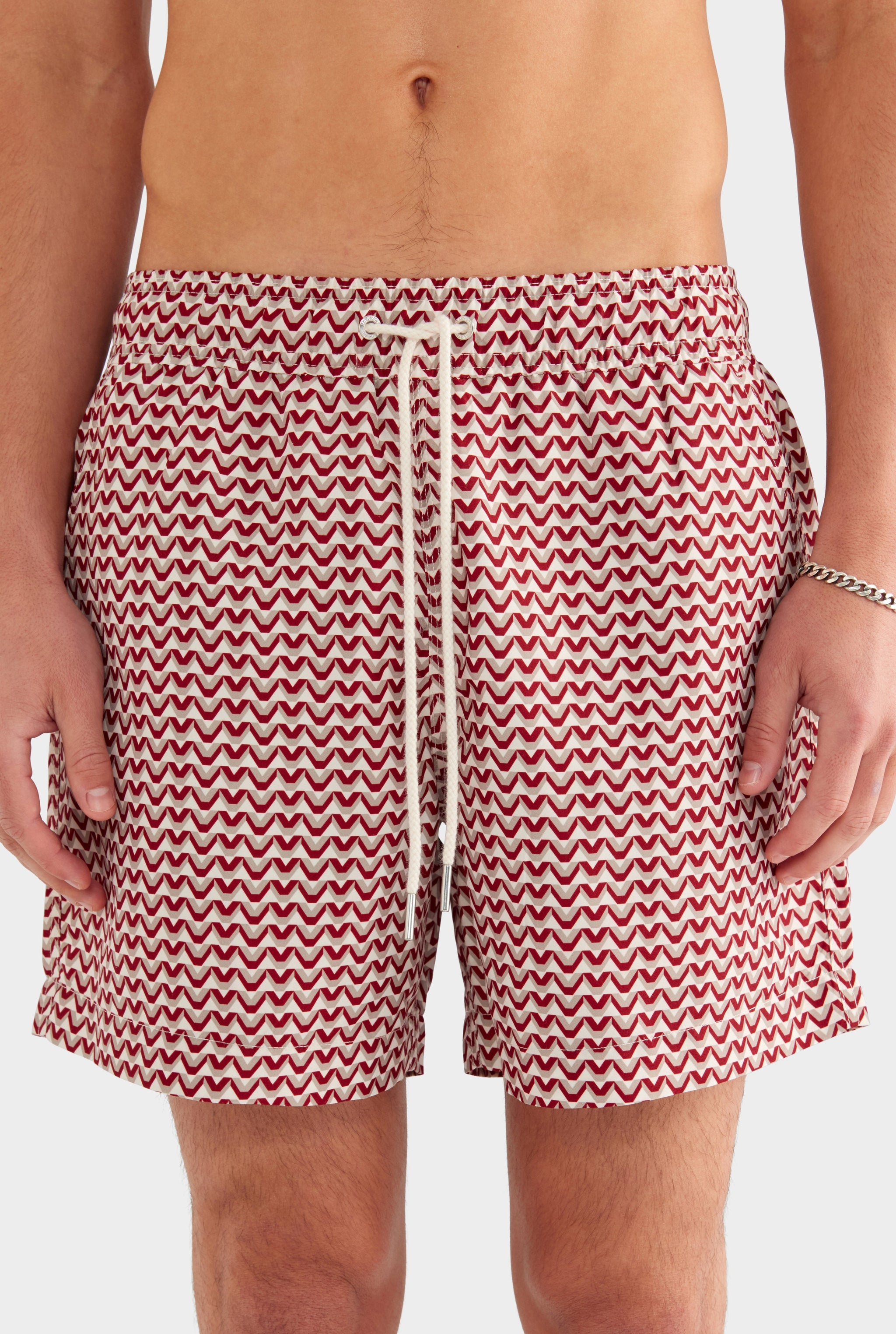 Printed Swim Short - Burnt Red/Soft Gray/Off White V Monogram