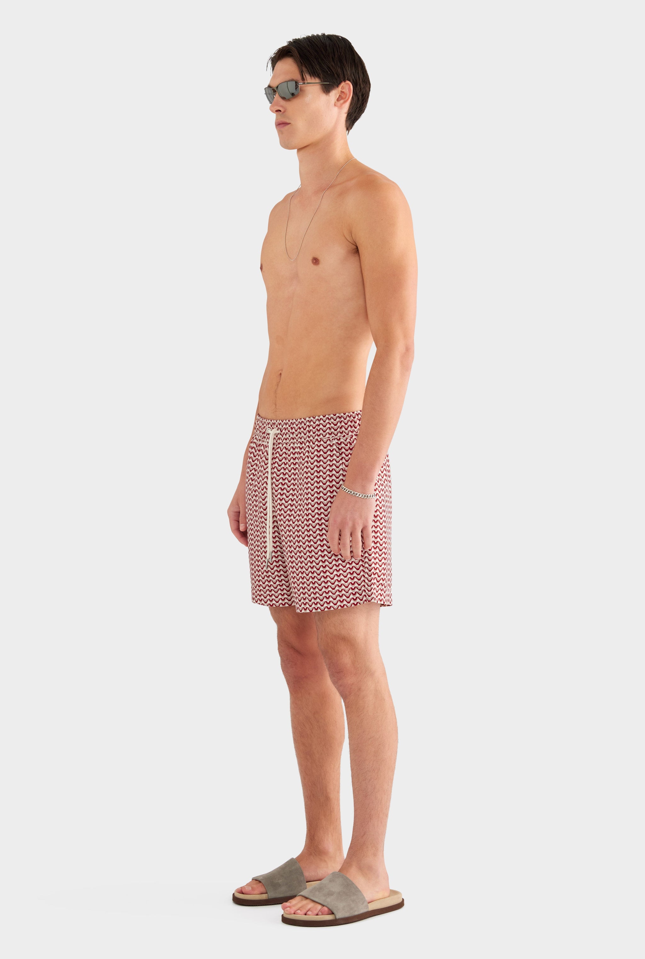 Printed Swim Short - Burnt Red/Soft Gray/Off White V Monogram