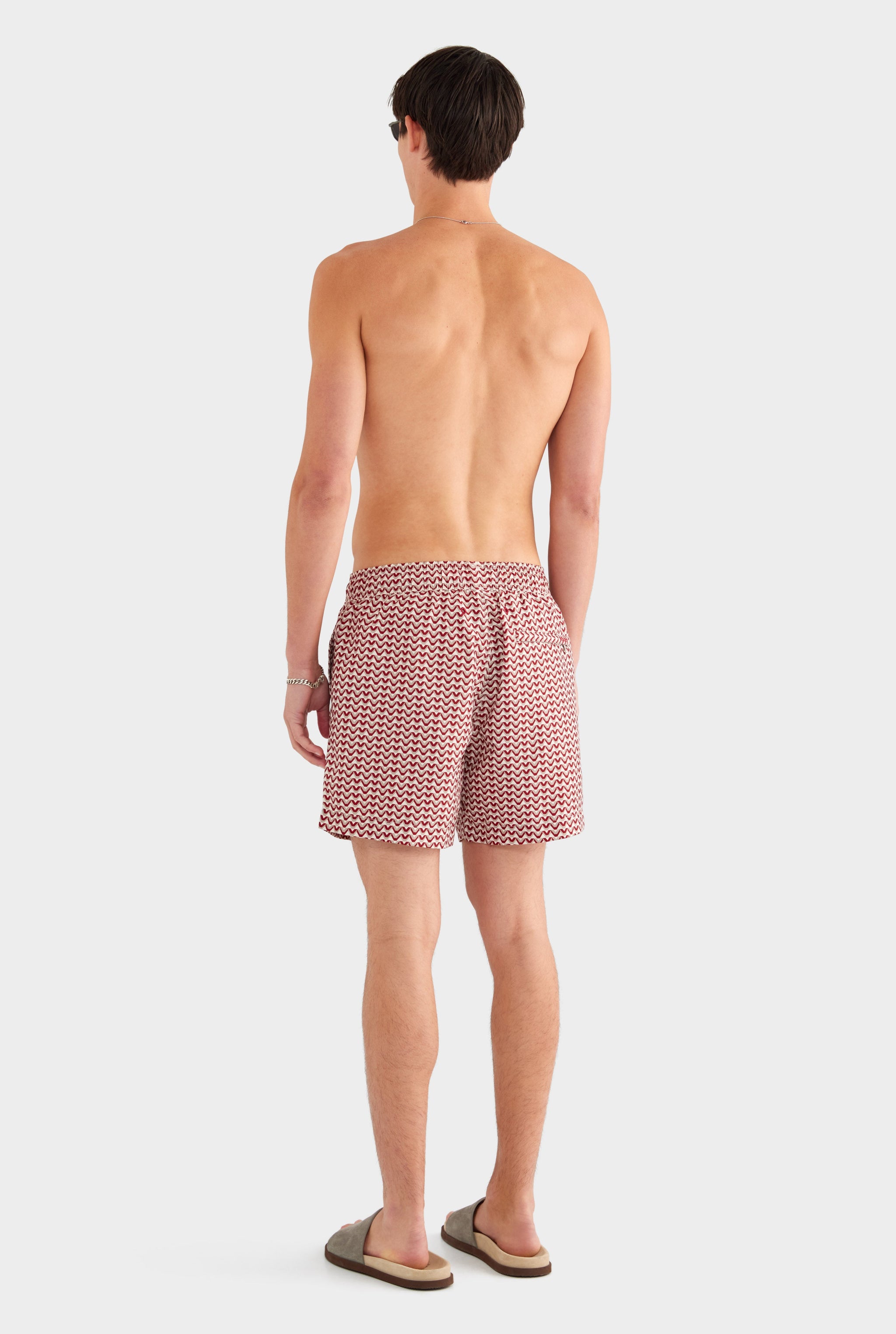 Printed Swim Short - Burnt Red/Soft Gray/Off White V Monogram