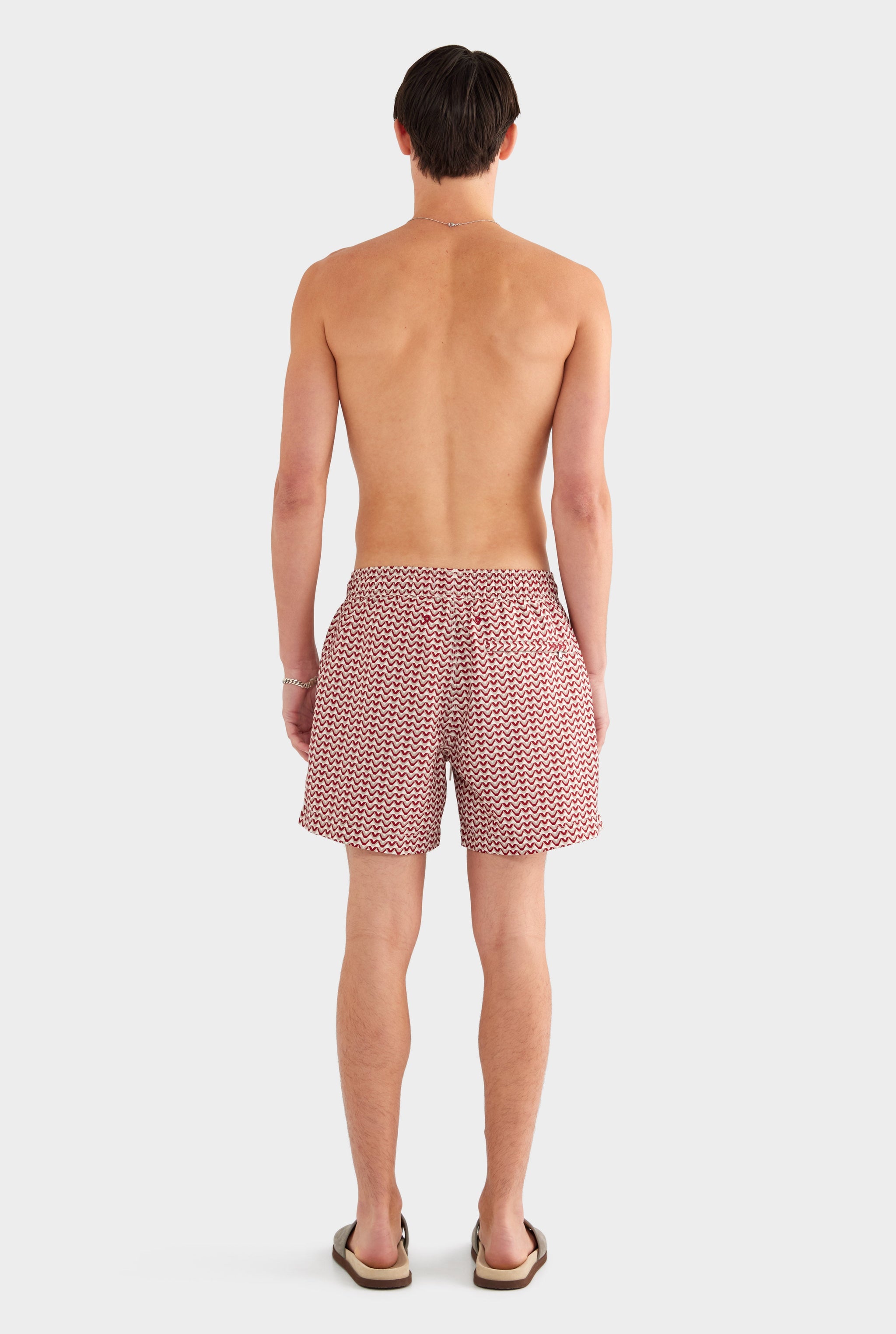 Printed Swim Short - Burnt Red/Soft Gray/Off White V Monogram