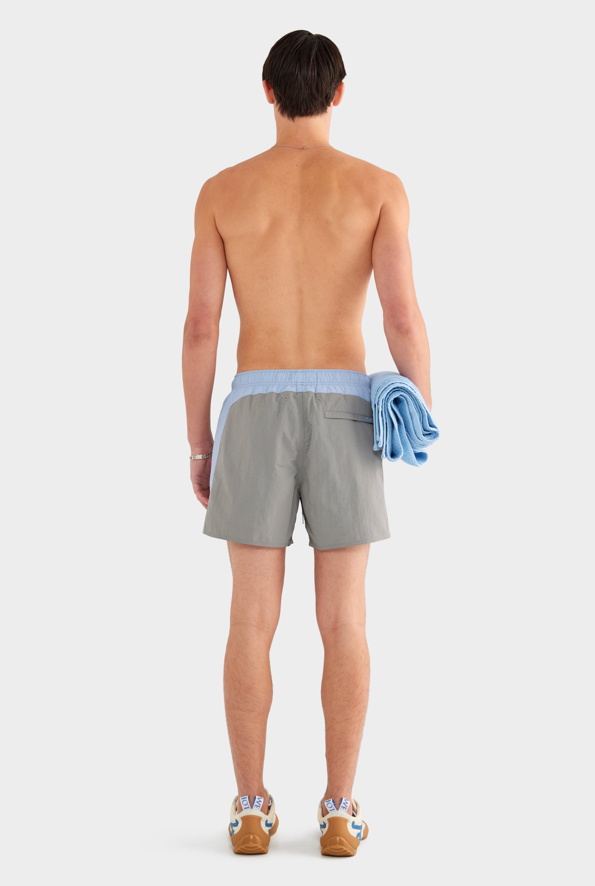 Curved Panel Nylon Swim Short - Concrete/Mineral Blue