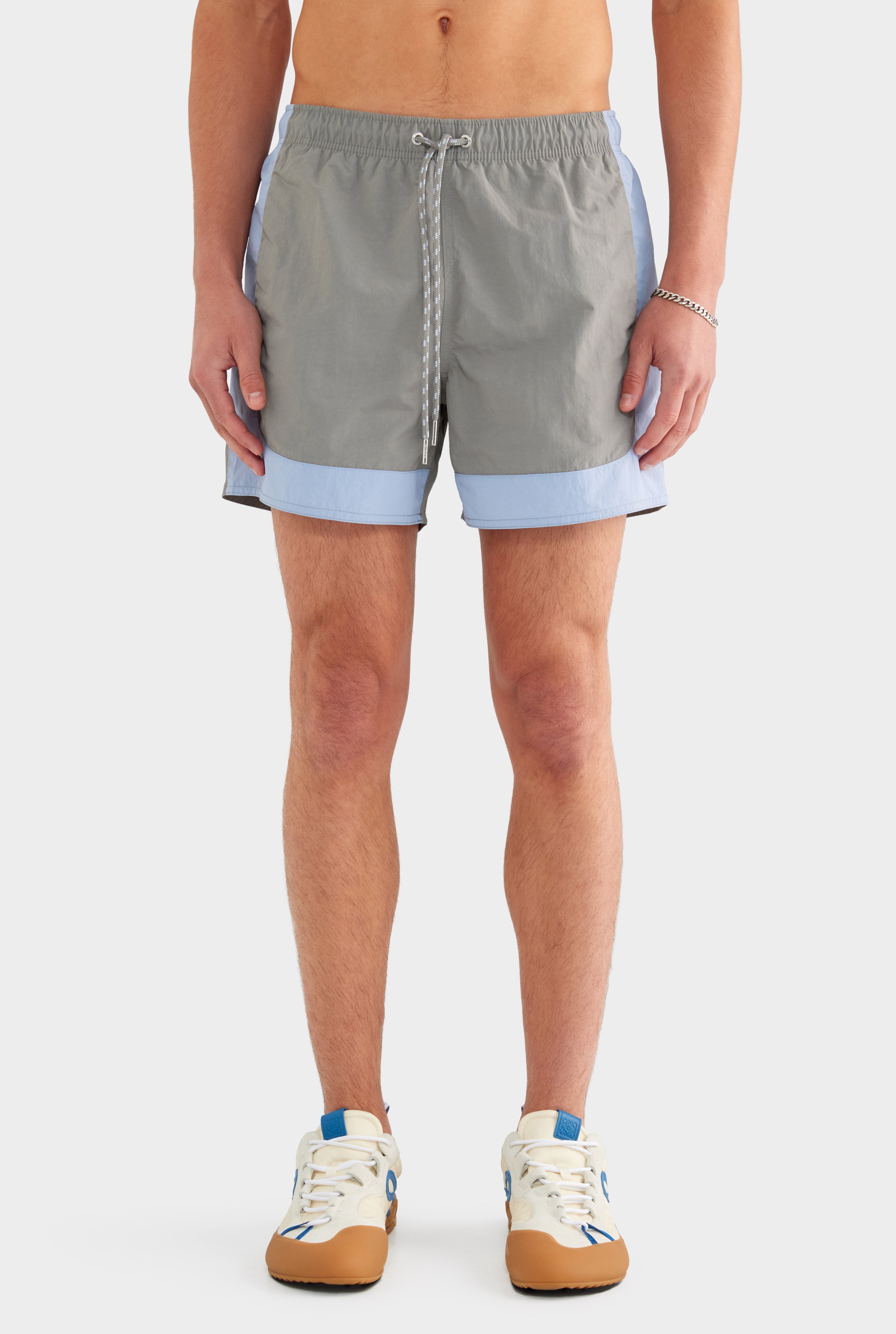 Curved Panel Nylon Swim Short - Concrete/Mineral Blue