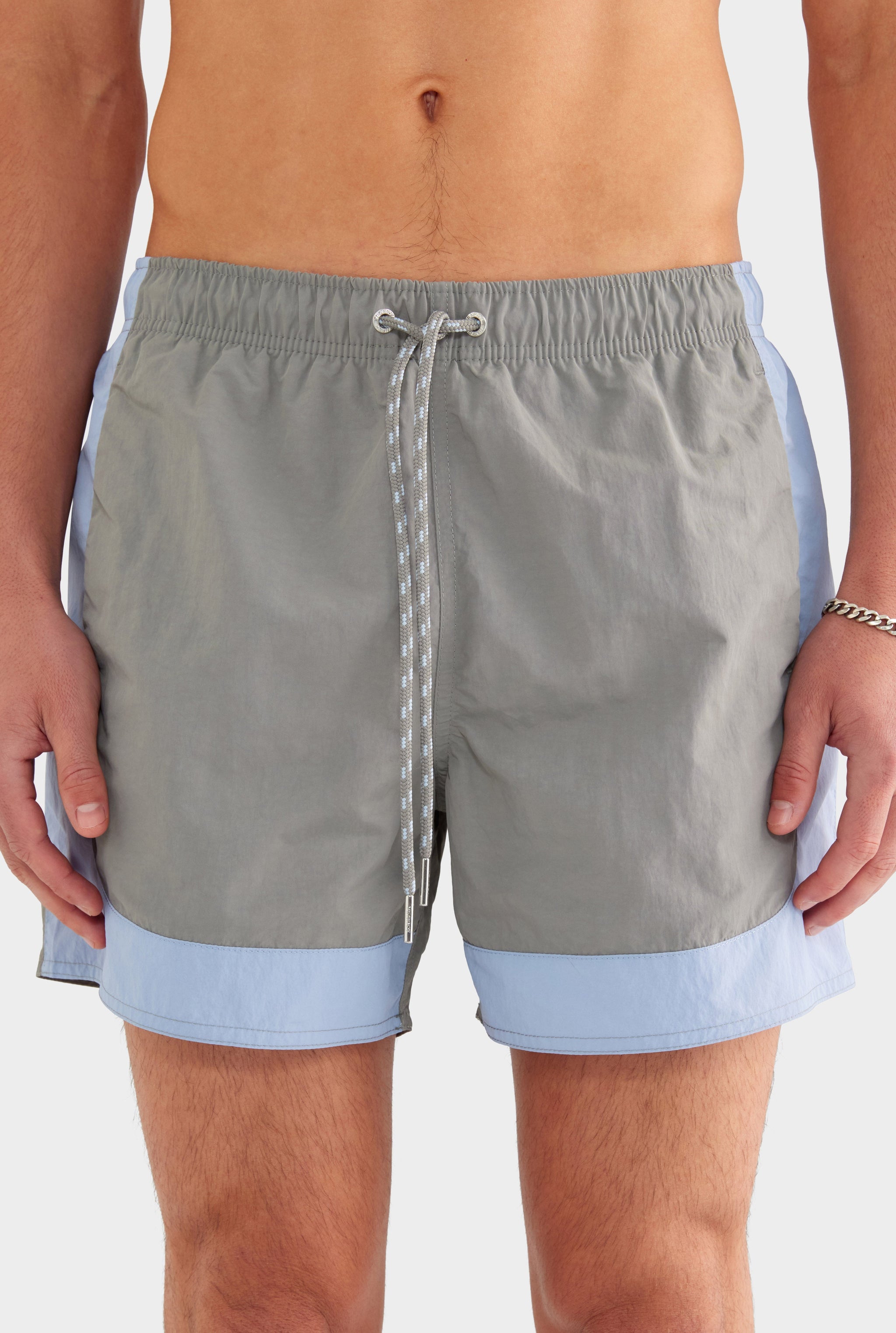 Curved Panel Nylon Swim Short - Concrete/Mineral Blue
