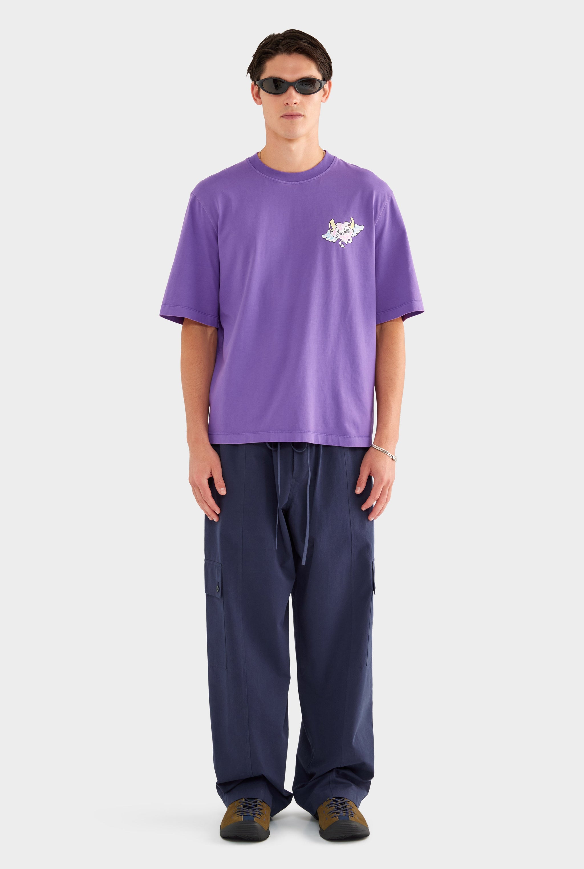 Pigment Dyed Oversized Cotton T Shirt - Purple
