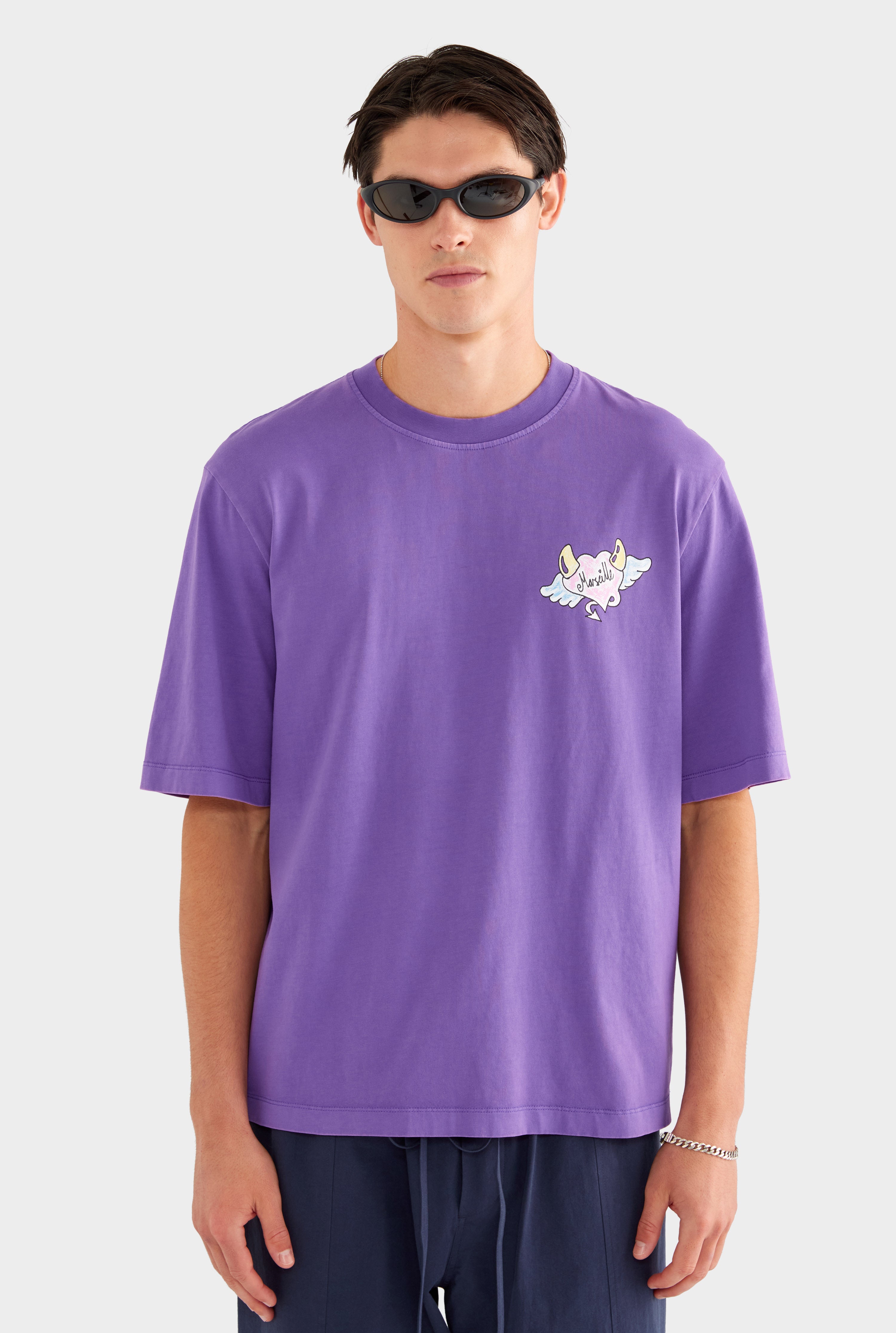 Pigment Dyed Oversized Cotton T Shirt - Purple