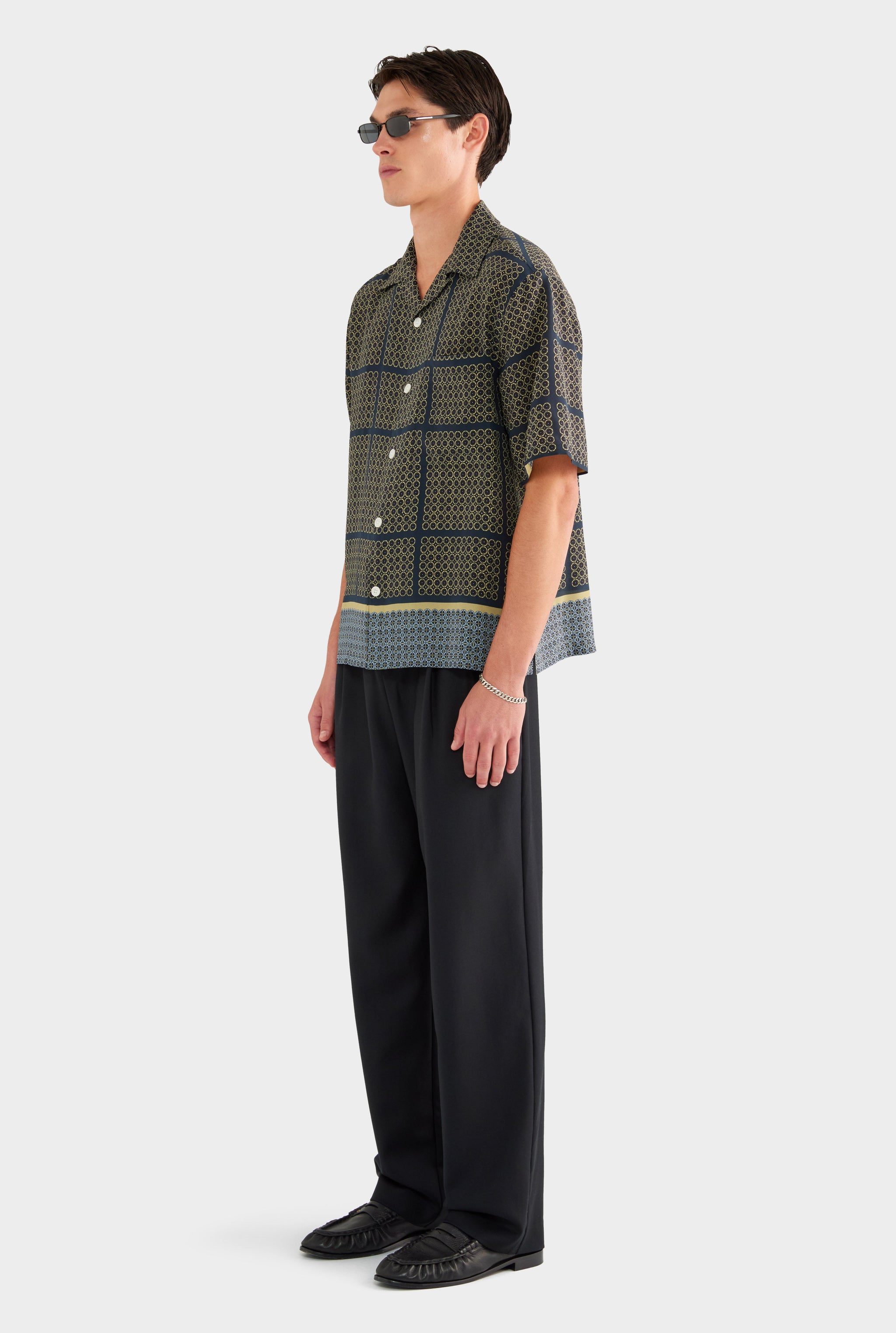 Short Sleeve Silk Camp Collar Shirt - Geometric Tile