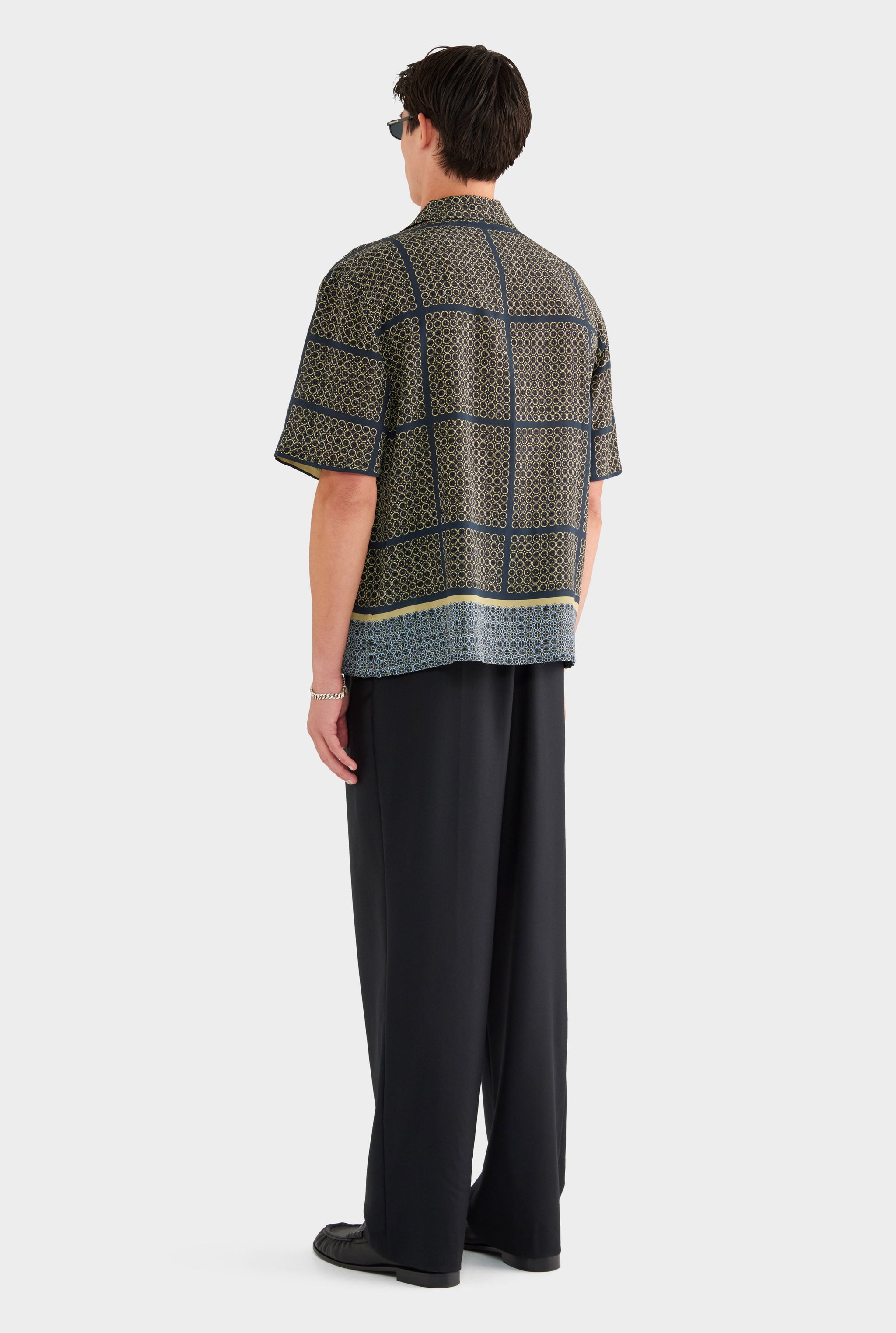 Short Sleeve Silk Camp Collar Shirt - Geometric Tile