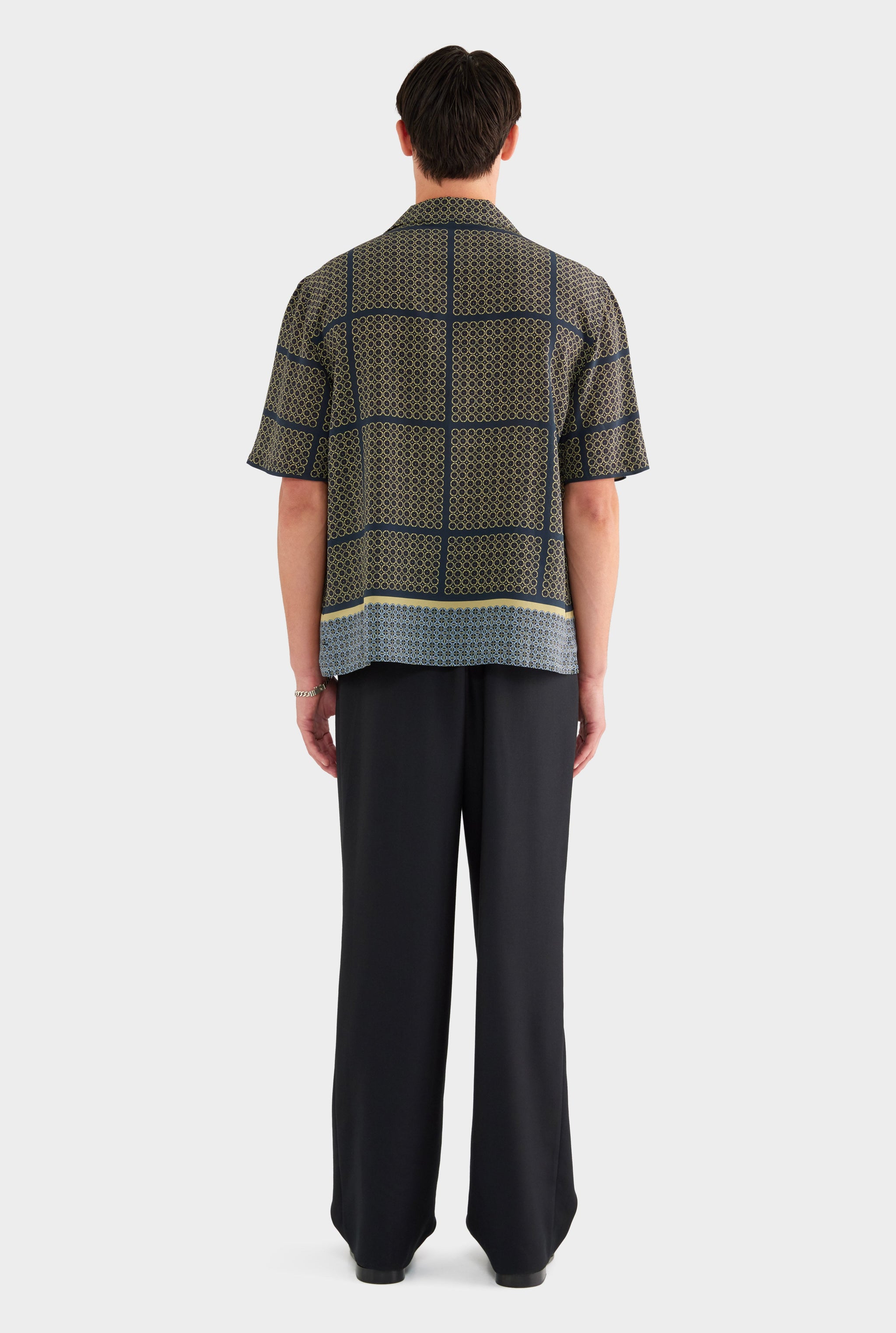 Short Sleeve Silk Camp Collar Shirt - Geometric Tile