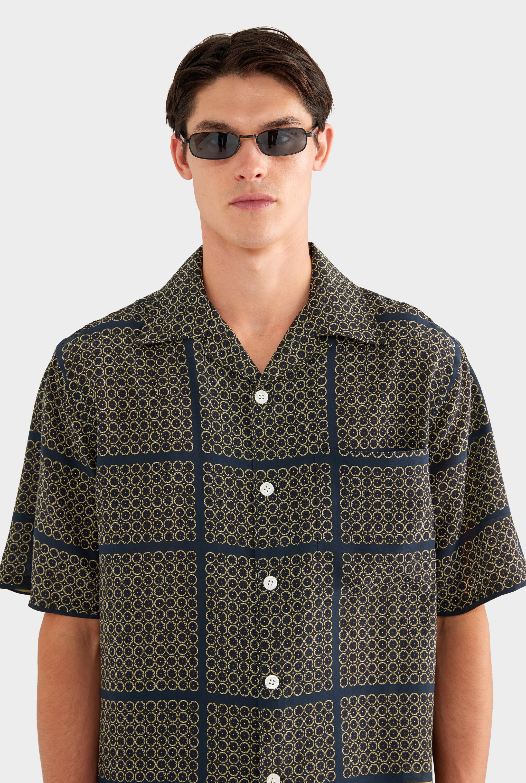 Short Sleeve Silk Camp Collar Shirt - Geometric Tile