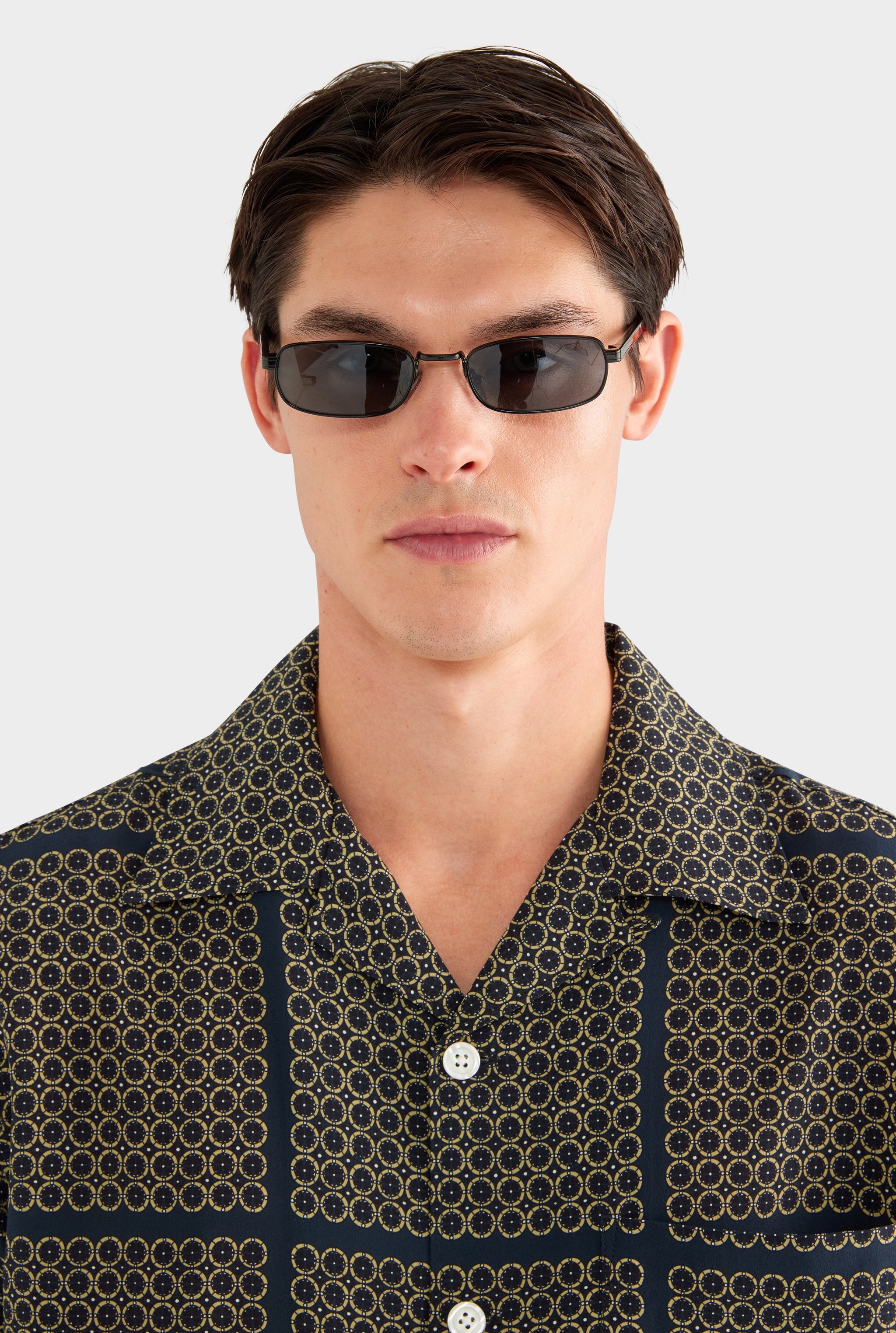Short Sleeve Silk Camp Collar Shirt - Geometric Tile