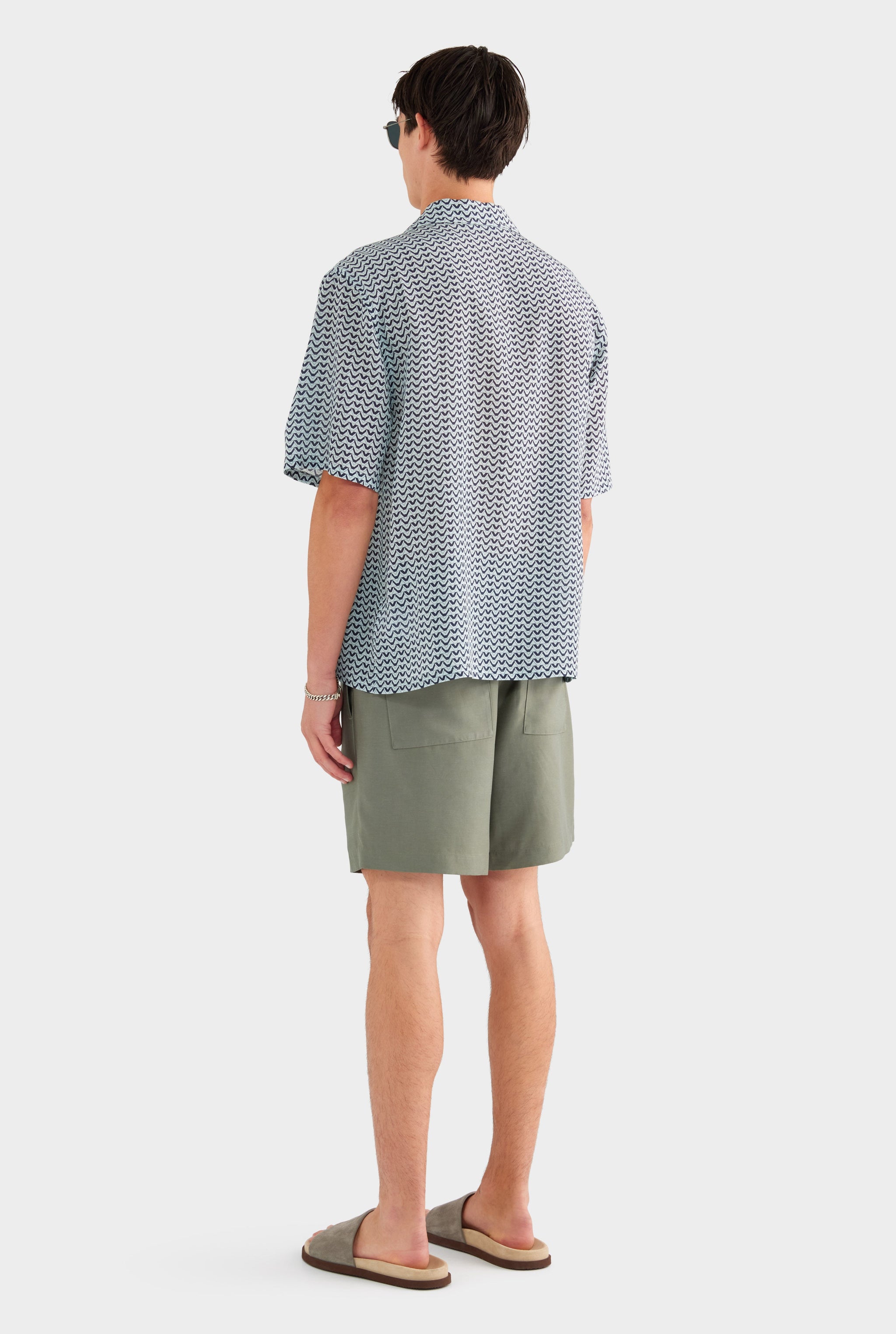 Short Sleeve Silk Camp Collar Shirt - Navy/Cement V Monogram