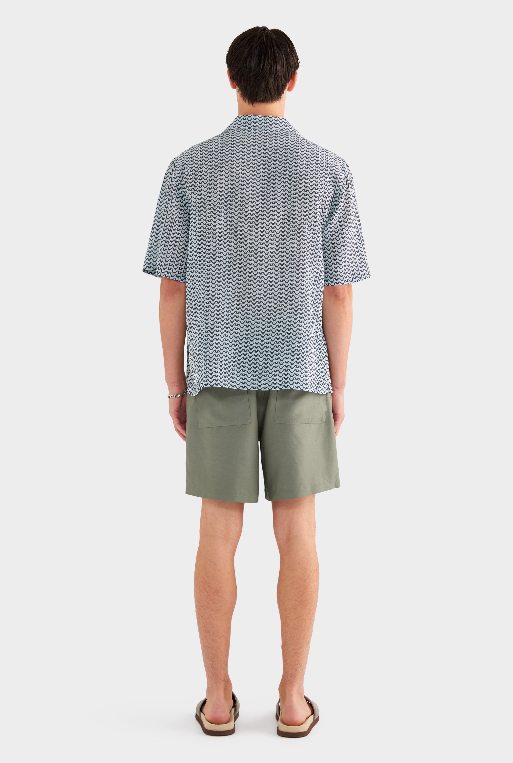 Short Sleeve Silk Camp Collar Shirt - Navy/Cement V Monogram
