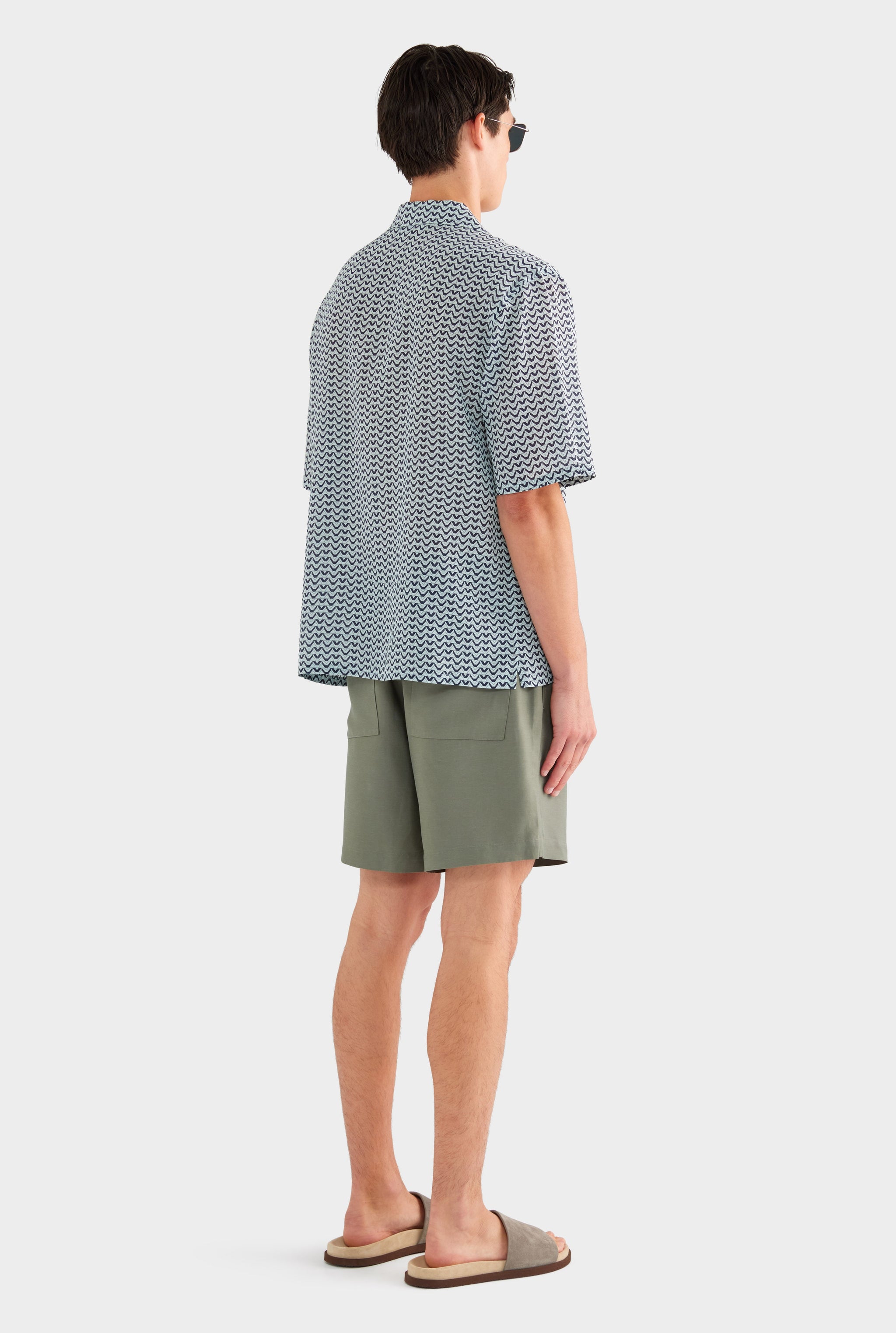 Short Sleeve Silk Camp Collar Shirt - Navy/Cement V Monogram