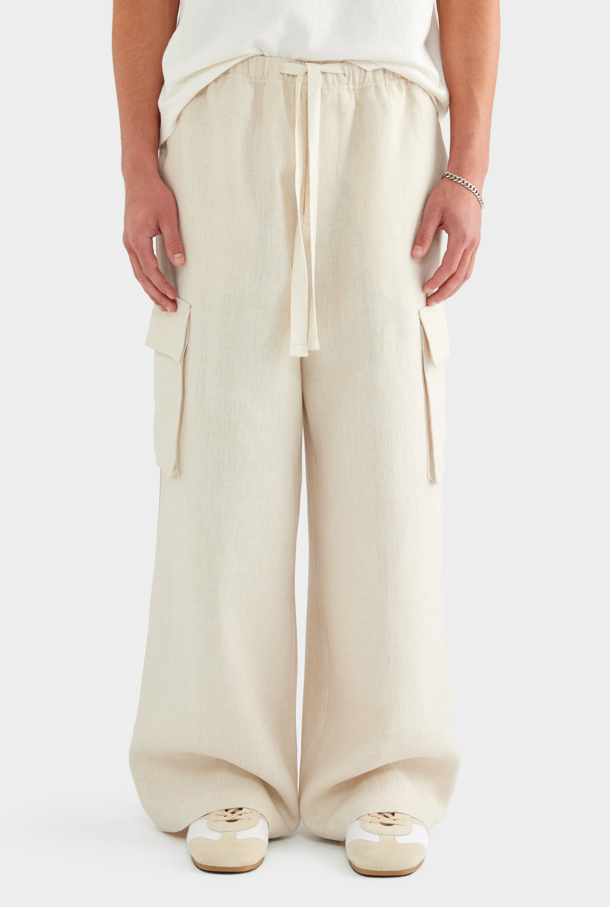 Relaxed Linen Cargo Pant - Sand