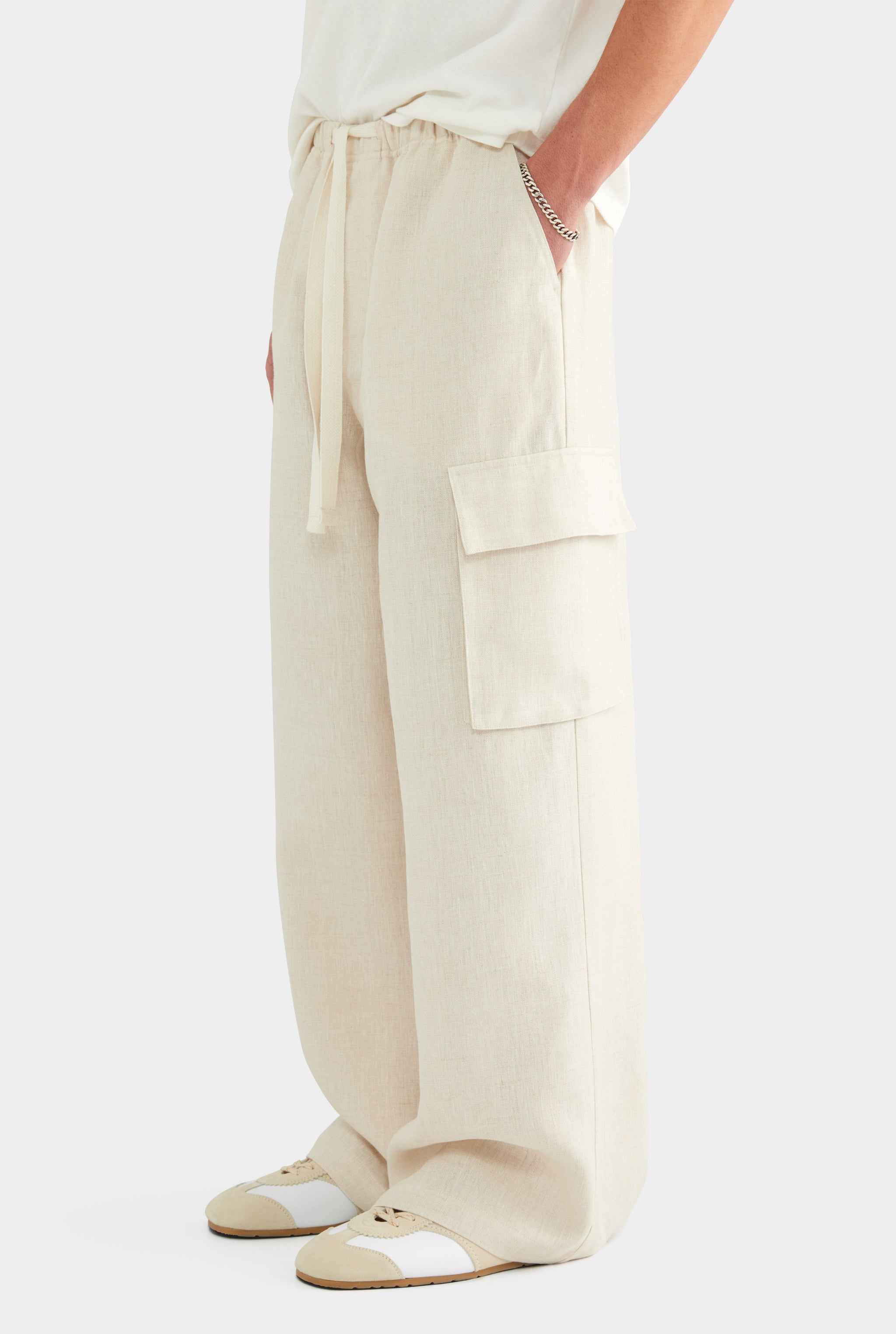 Relaxed Linen Cargo Pant - Sand