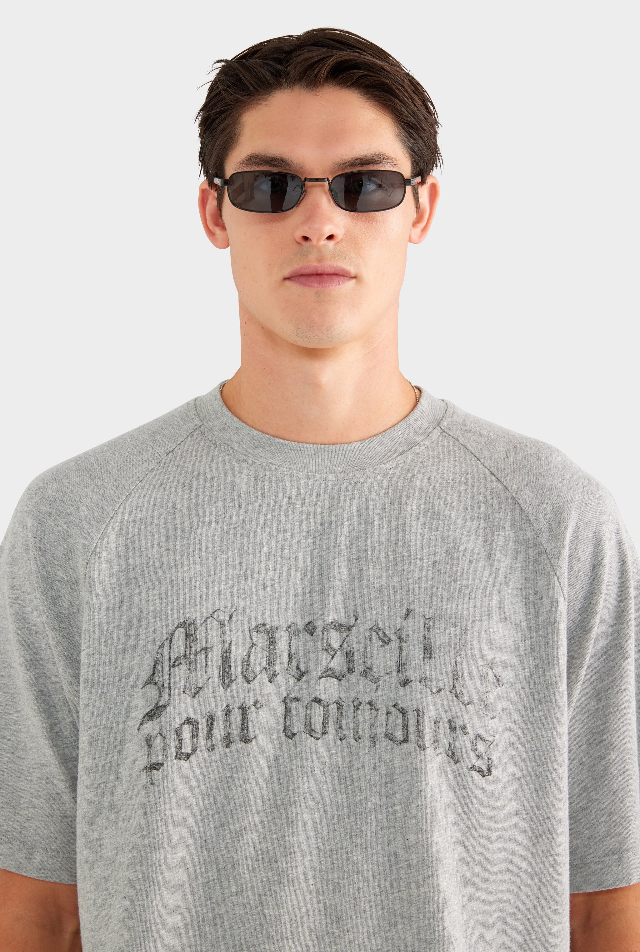 Oversized Raglan T Shirt - Grey Marl/Marseille