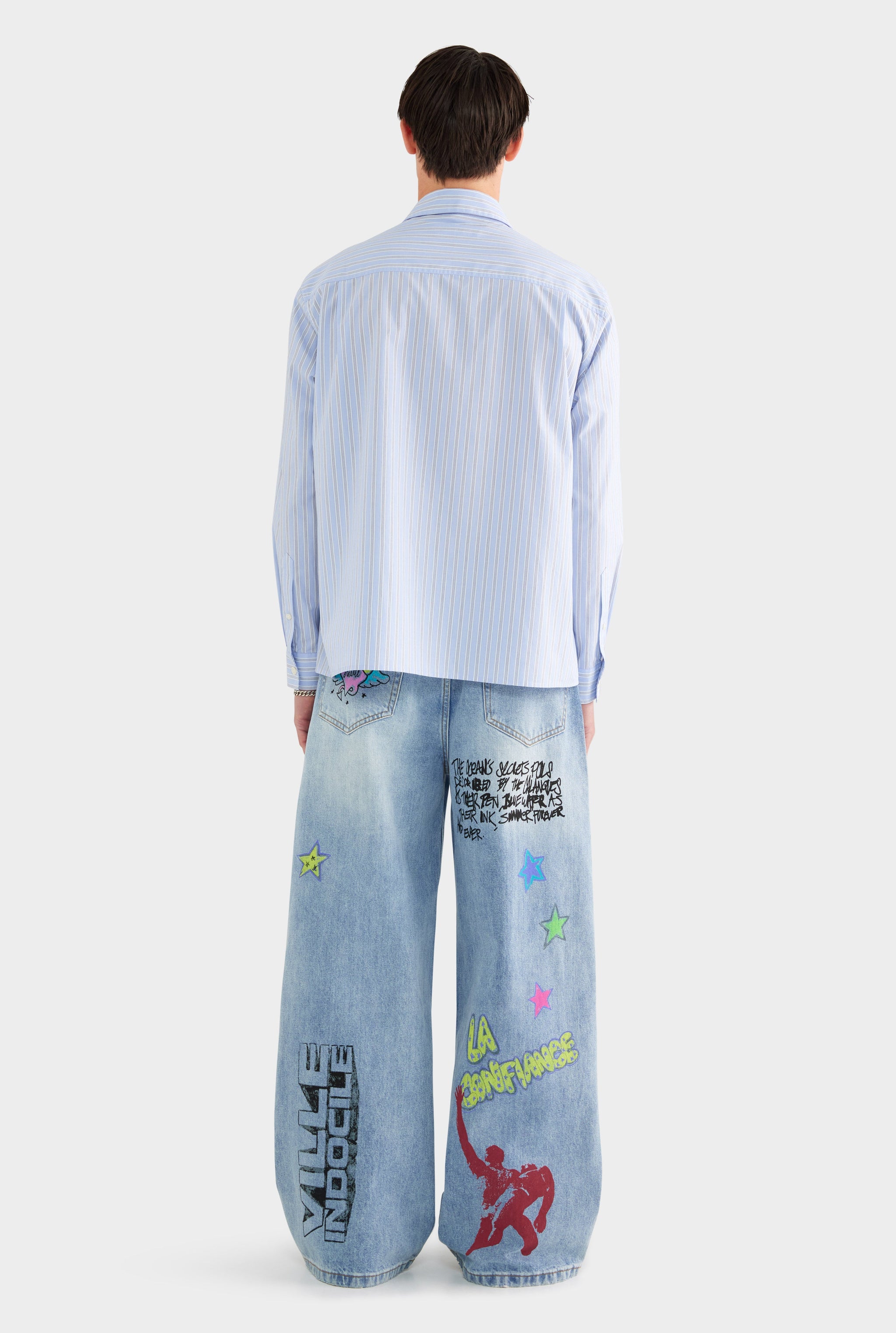 Long Sleeve Relaxed Cotton Poplin Shirt - Blue/White/Navy Stripe