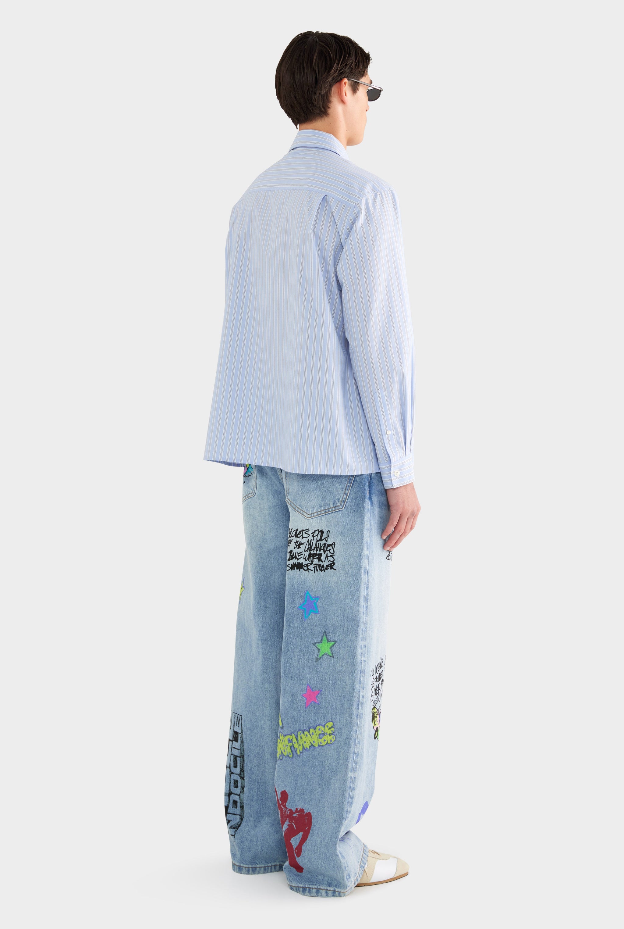 Long Sleeve Relaxed Cotton Poplin Shirt - Blue/White/Navy Stripe