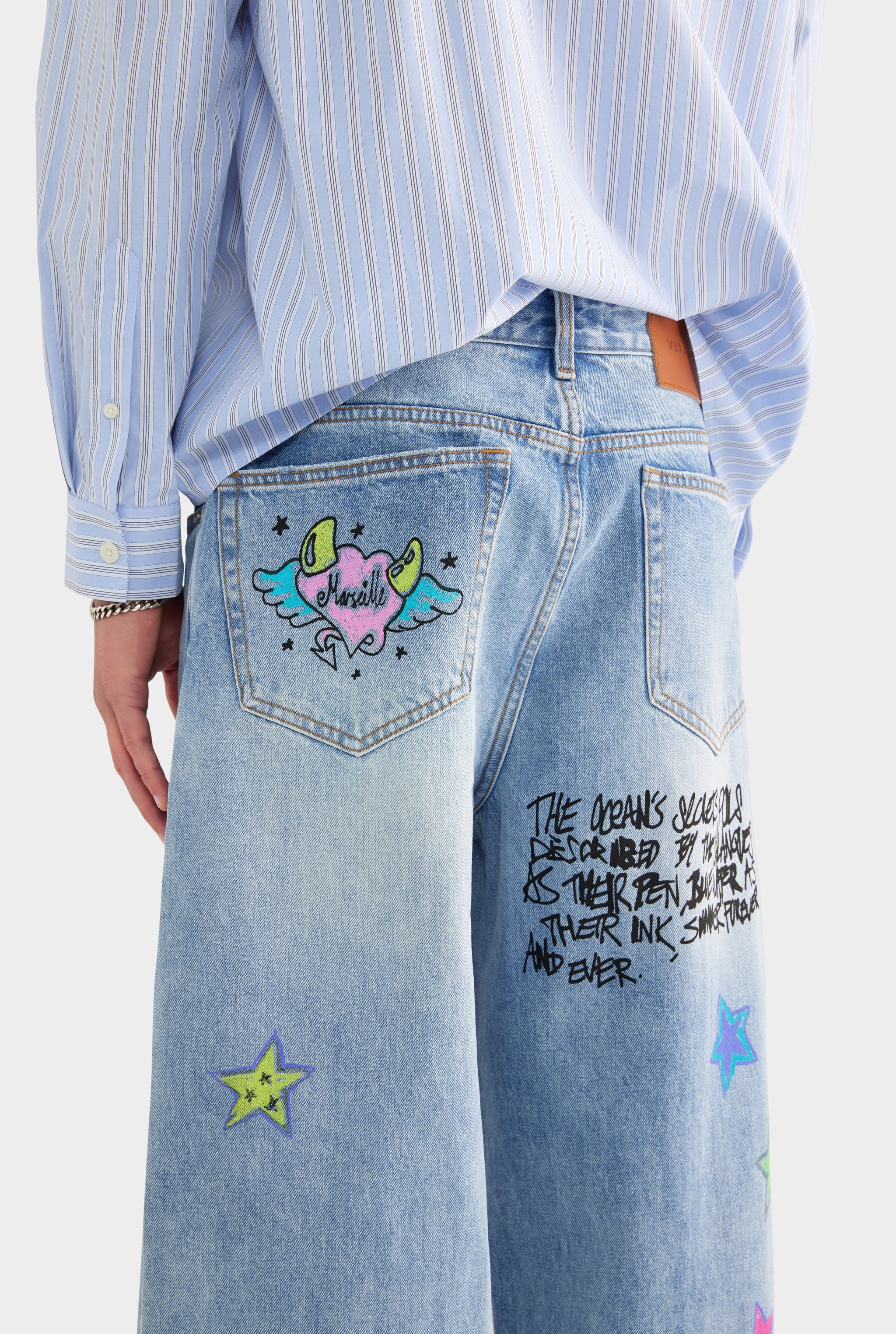 Graffiti Baggy Denim Jean - Marseille Grafitti/Light Blue
