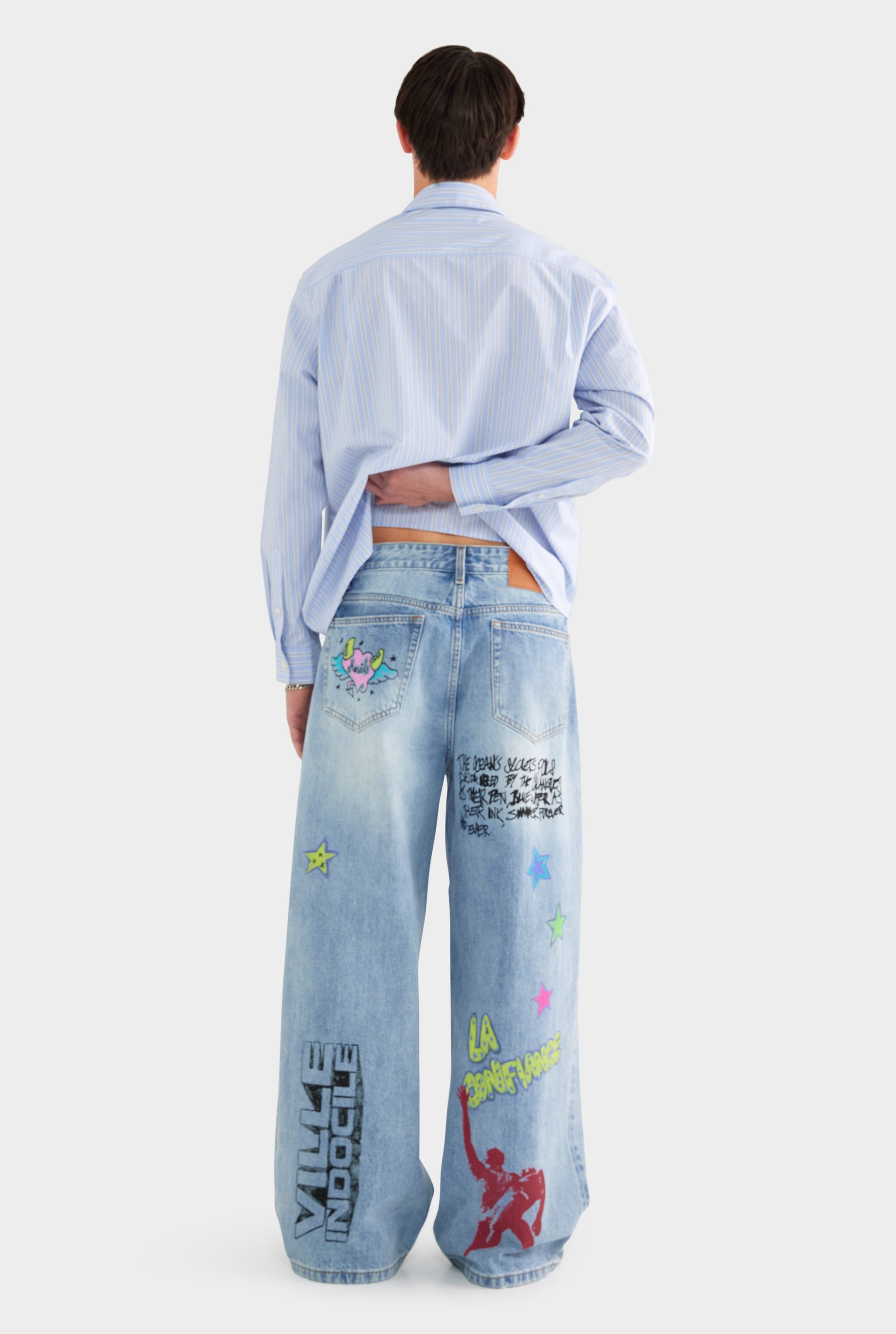 Graffiti Baggy Denim Jean - Marseille Grafitti/Light Blue