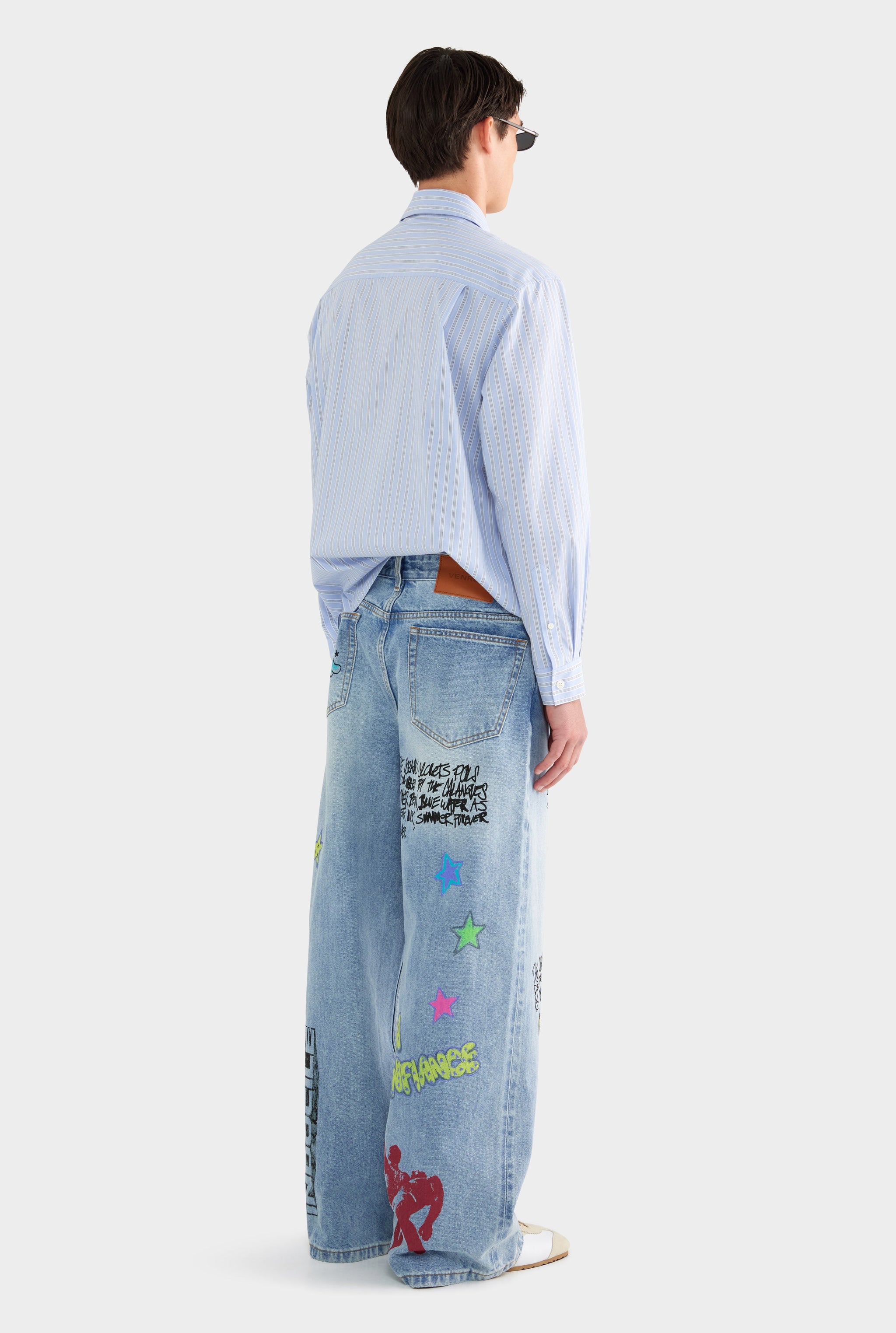 Graffiti Baggy Denim Jean - Marseille Grafitti/Light Blue