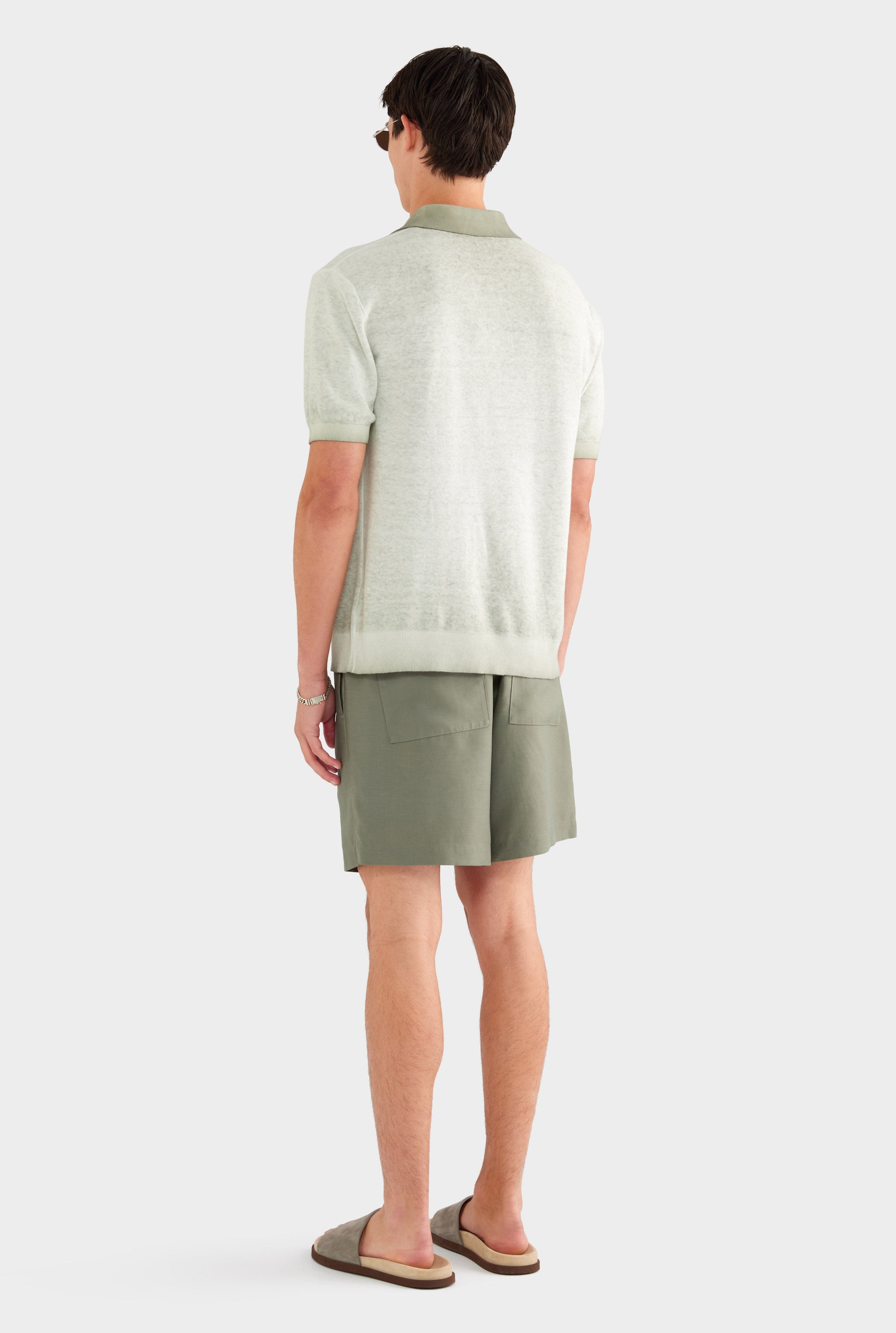 Reverse Printed Knit Polo - Dried Sage