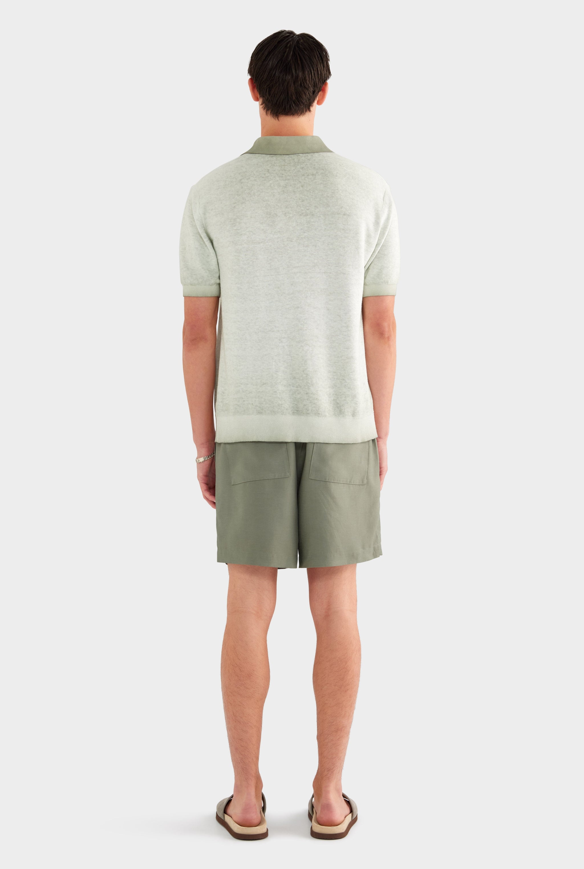 Reverse Printed Knit Polo - Dried Sage
