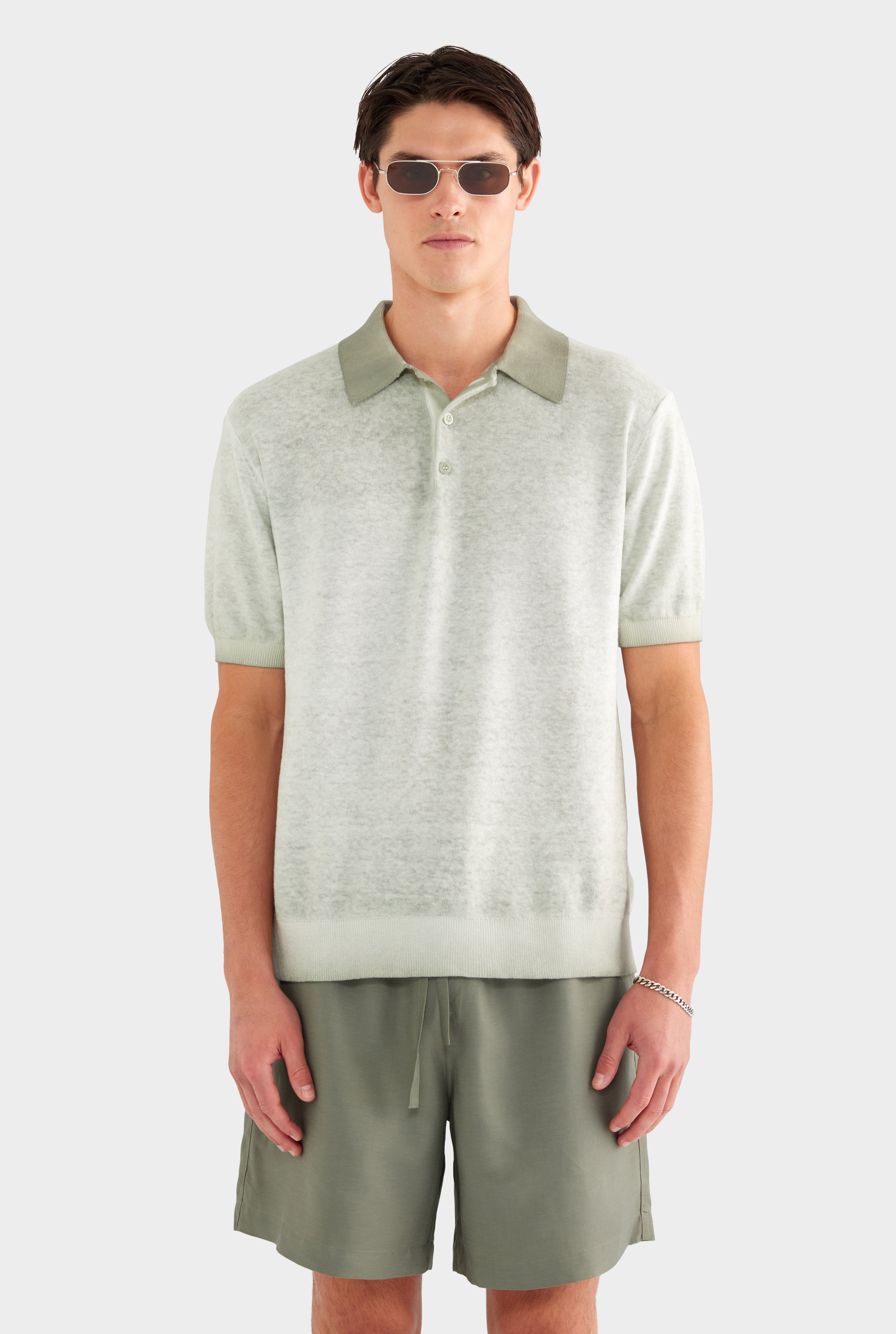 Reverse Printed Knit Polo - Dried Sage